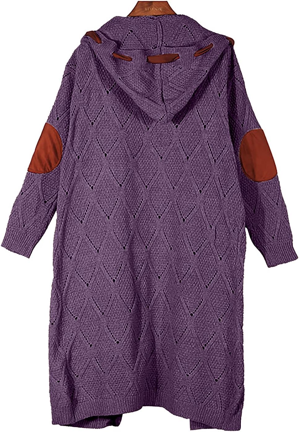 Women Hooded Open Front Cardigan Oversized Elbow Patch Long Sleeve Cable Knit Sweaters Chunky Long Sweater Coats