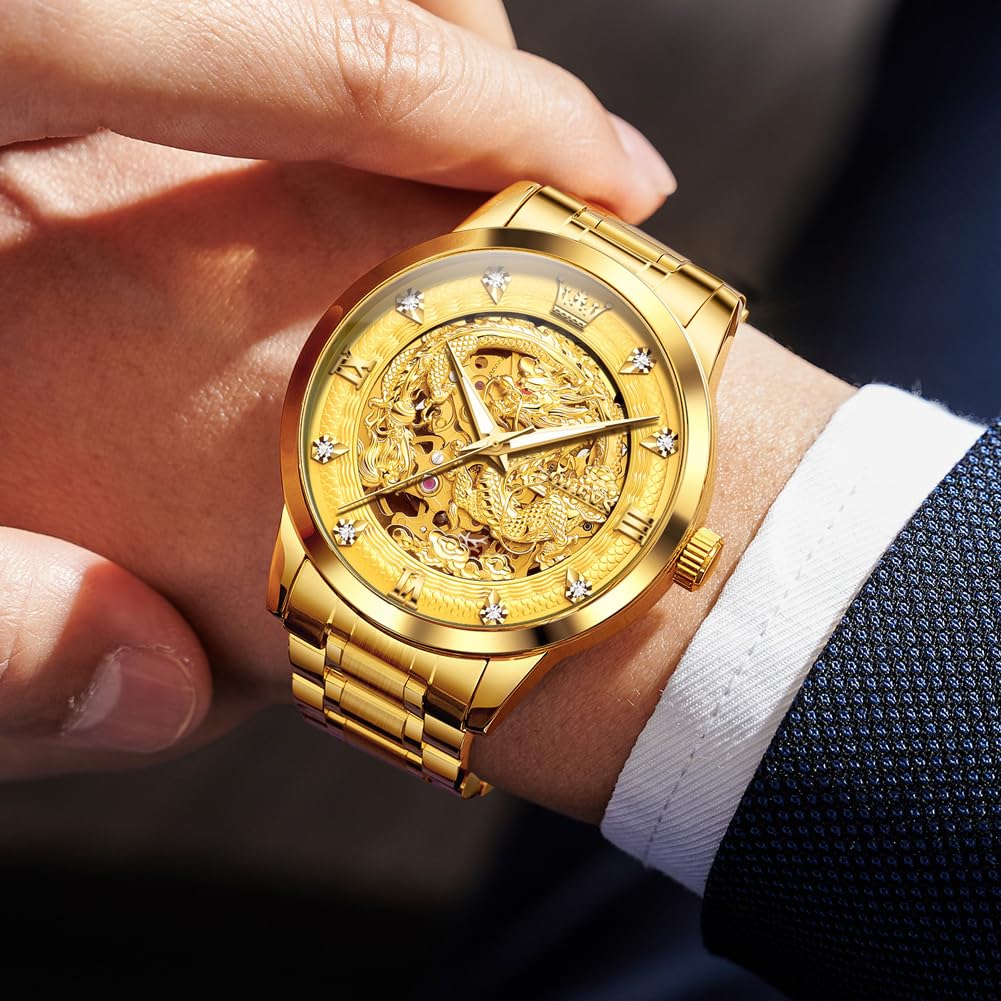 OLEVS Orologio da polso da uomo, automatico, meccanico, tourbillon, con quadrante in diamanti, in acciaio inox, impermeabile, di lusso