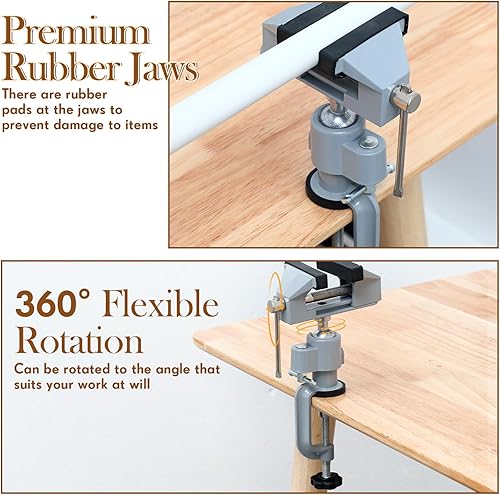 Miniatura 4 de 2 piezas de tornillo de banco de 3.15 pulgadas que giran 360 tornillo de mesa con mordeduras cubiertas de goma, tornillo de banco portátil con