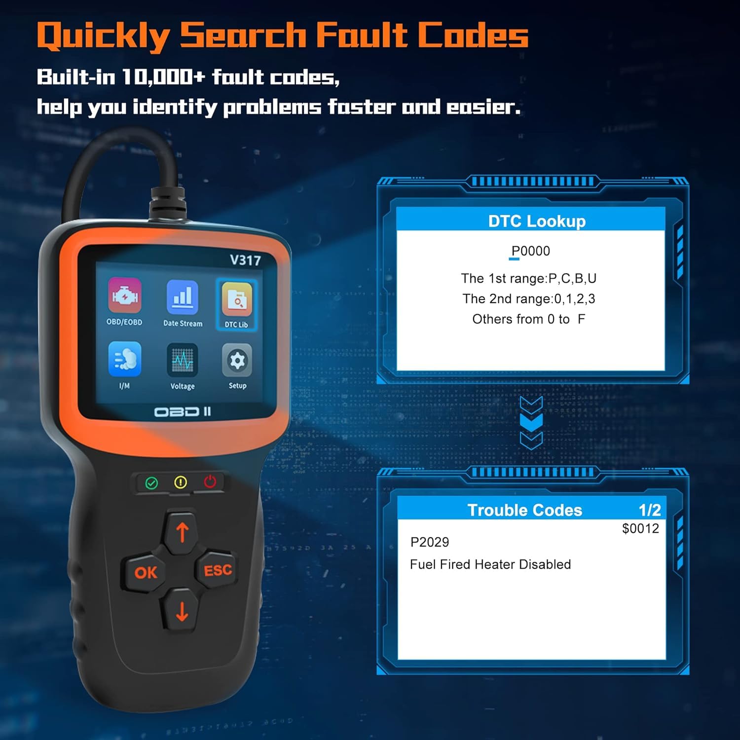 V317 OBD2 Scanner Auto Check Car Engine Clear Fault Code Reader Automotive Diagnostic Scan Tester Tools OBDII/EOBD Tool