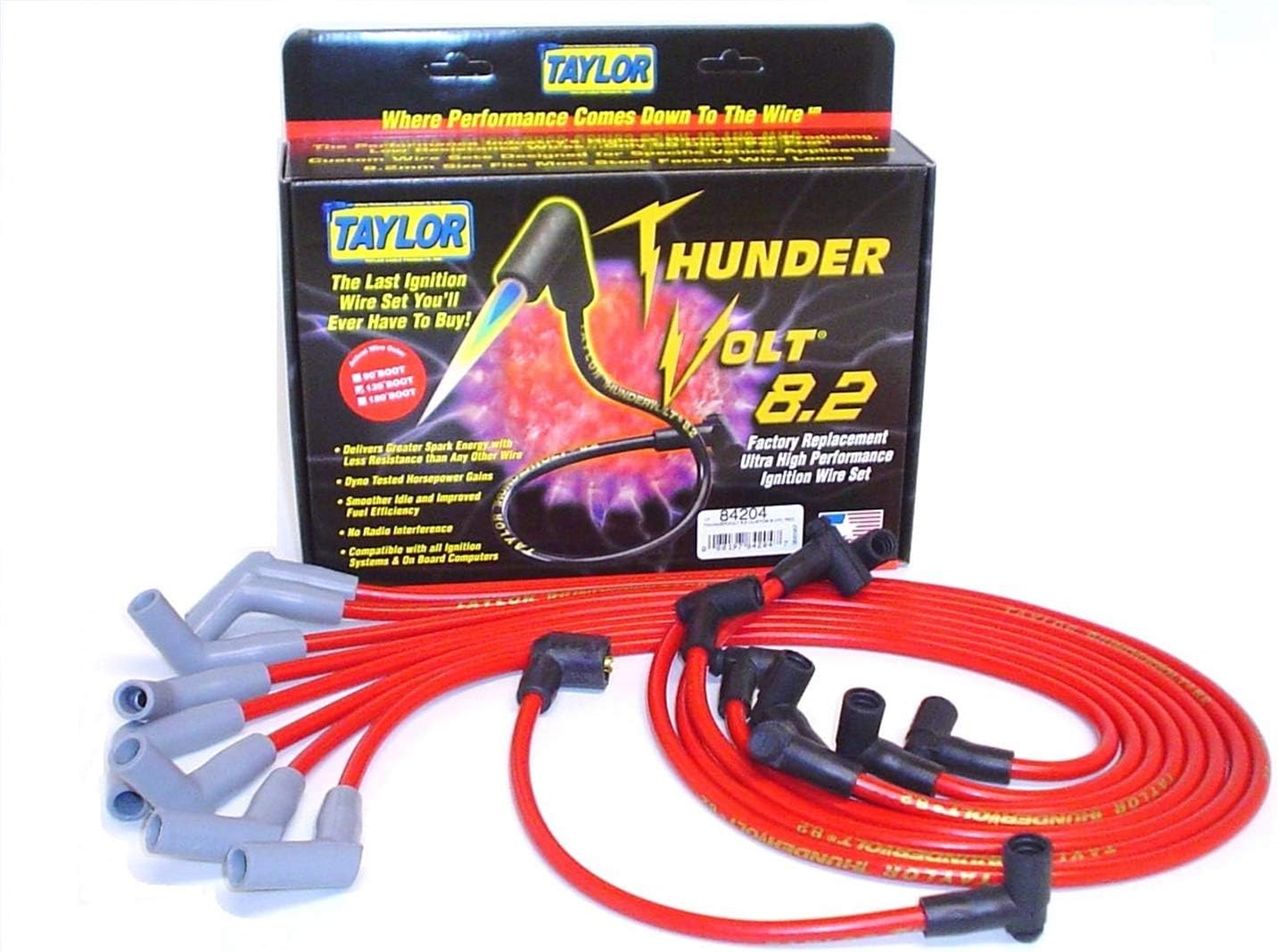 Taylor Cable 84204 Red 8.2mm Custom Fit ThunderVolt Ultra High Performance Spark Plug Wire Set