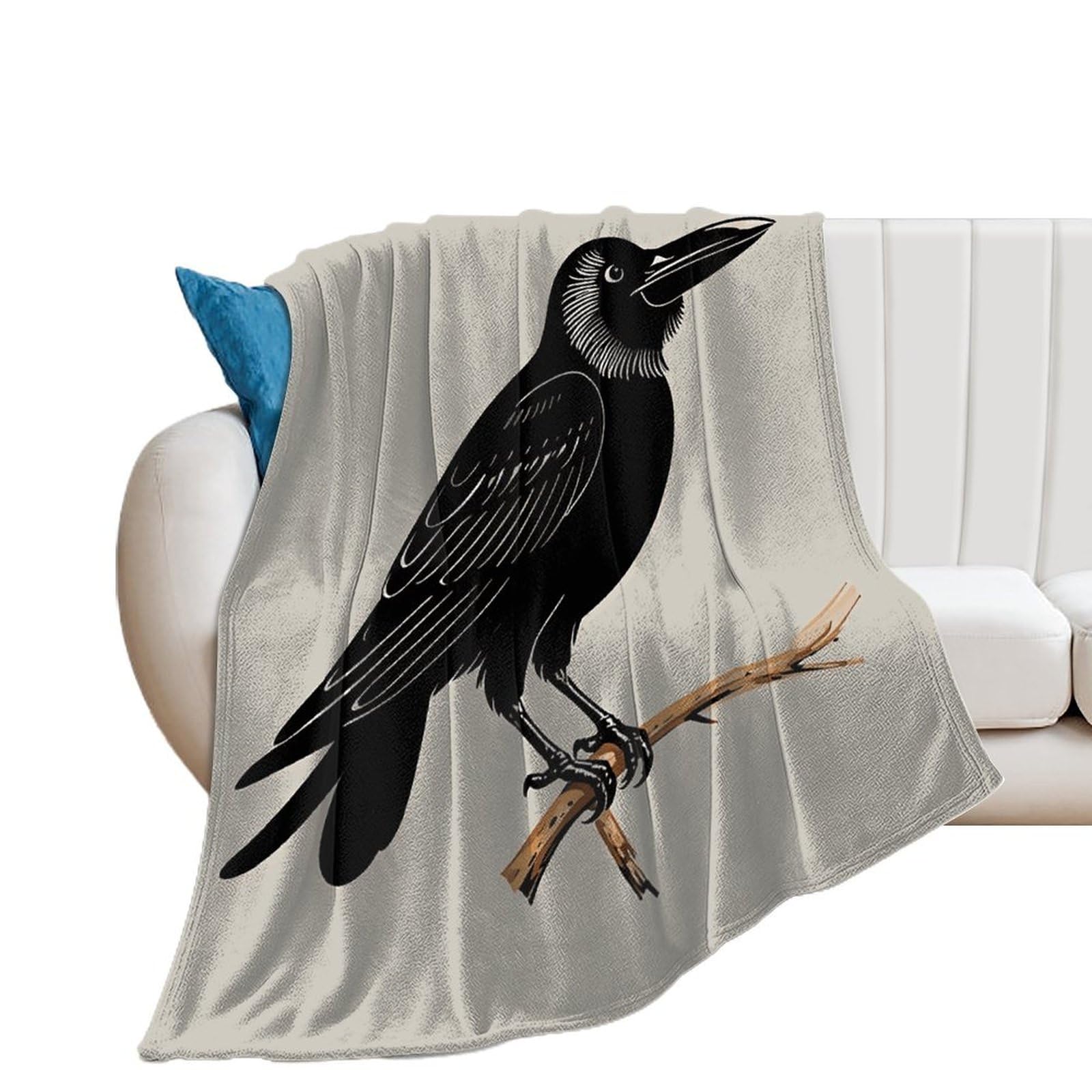 Couverture de voyage et camping en flanelle esthétique motif corbeau
