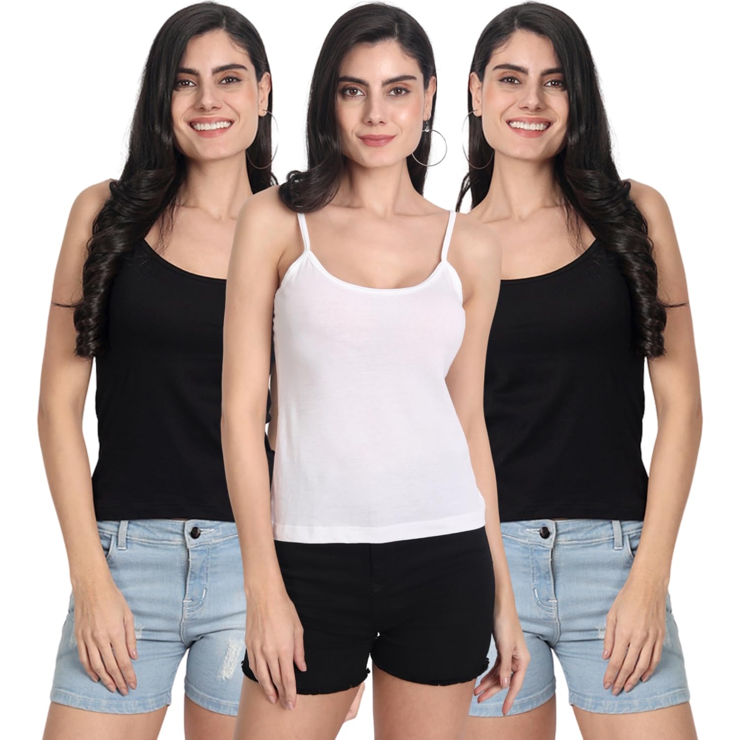 aimly Women's Regular Fit Cotton Camisole Slip Spaghetti Combo Pack of 3-picture-13
