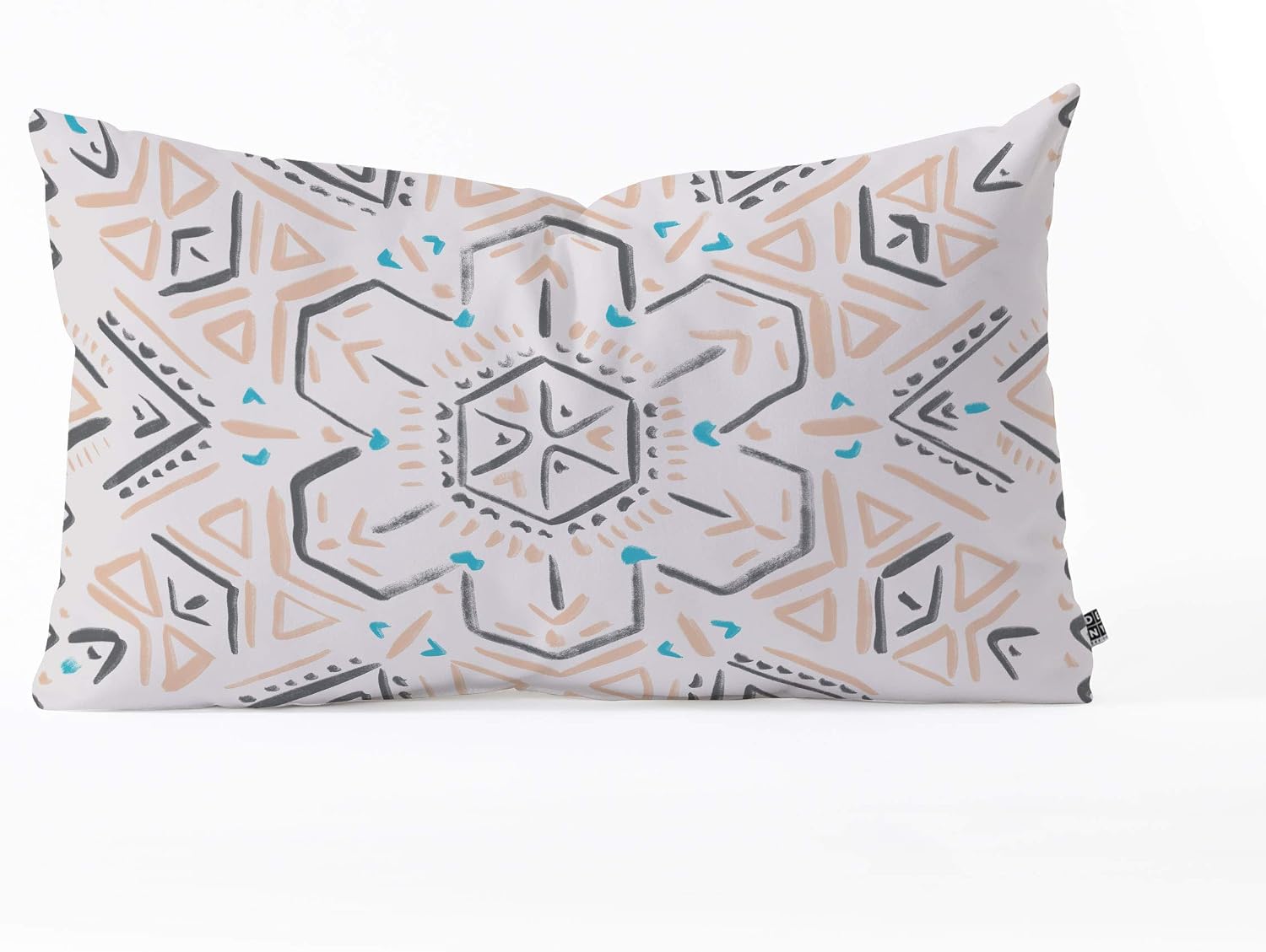 Deny Designs Schatzi Brown Line Tribal Mandala 1A Oblong Throw Pillow, 26" x 16", Tan