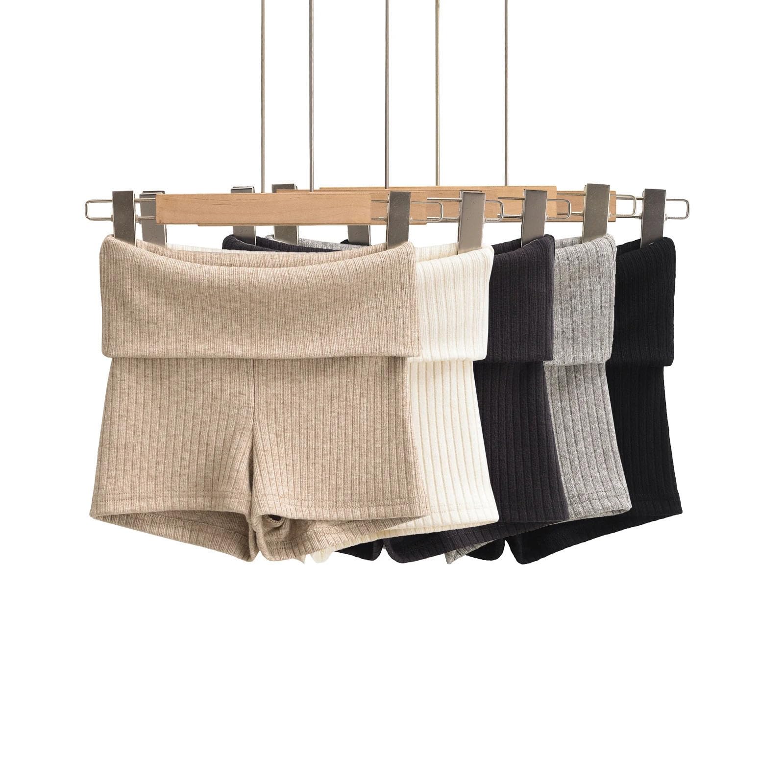 Short décontracté en tricot pour femme - Taille haute - Coupe ajustée - Extensible - Short de jogging actif - Noir