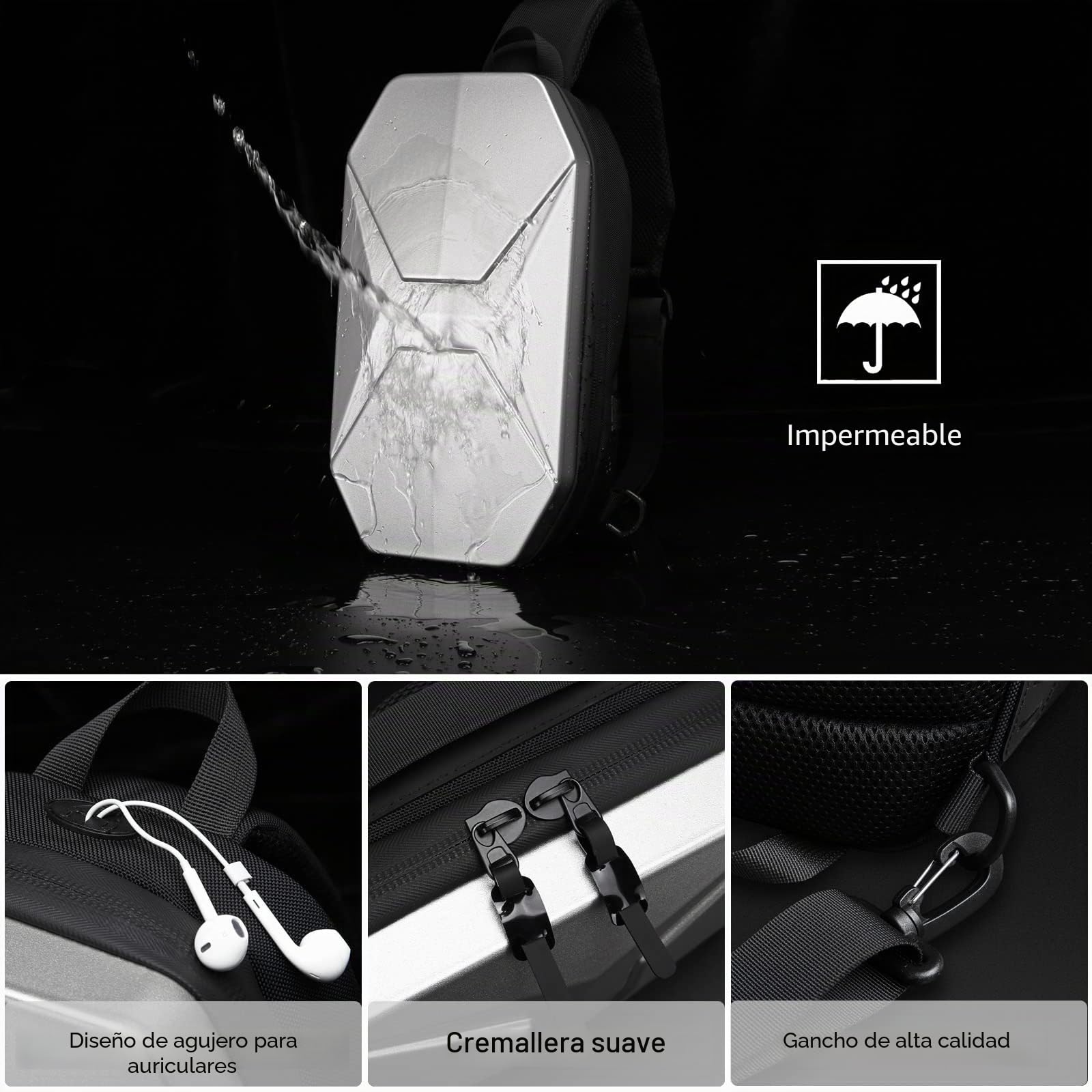 FANDARE Moda Bolso Pecho Hombre Bolsos Cruzados con USB Bandoleras Cruzada Sling Crossbody Bag Mochilas para Viaje Deportes Ciclismo Montañismo Impermeable EVA