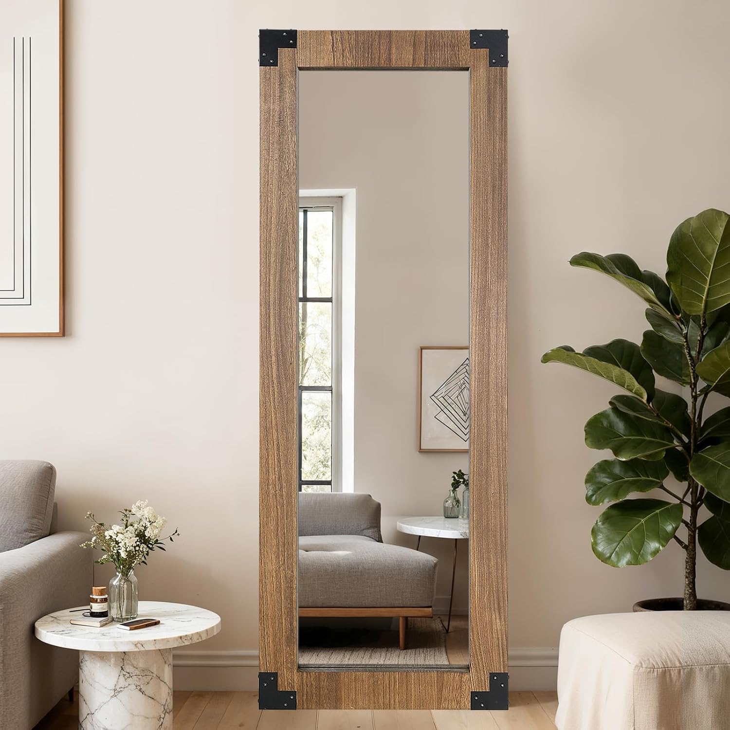 Espejo de Pie Cuerpo Entero Rectangular 165x61 cm Marco de Madera