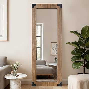 65x24 Inch Full Length Mirror, Wooden Frame Full Body Standing Mirror with Metal Decorative, Light Walunt