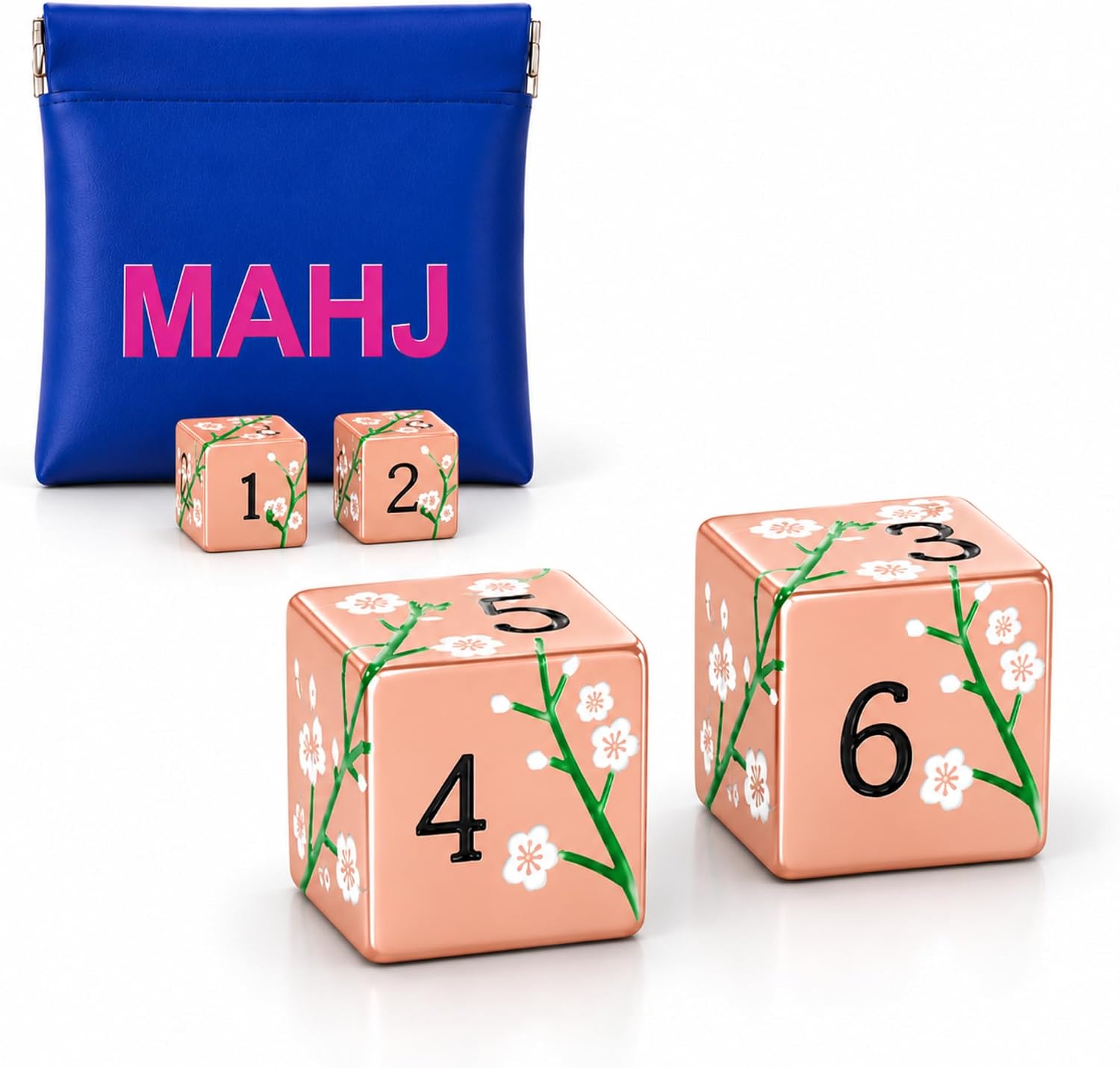 3 Pcs Mahjong Dice Set with Storage Pouch, Flower, Metal