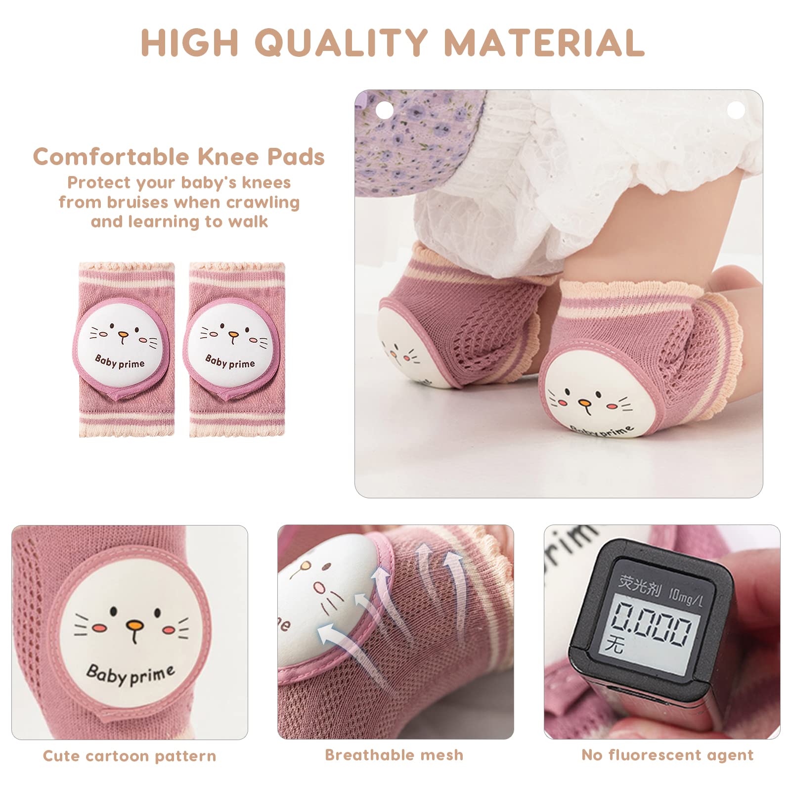 SONARIN Elásticas Rodilleras Bebe para Gatear,2 Pares Rodilleras para Gatear Transpirables Protectores de Rodilla Calentador de Piernas Bebé Suave para Niños Niñas 0-4 Años