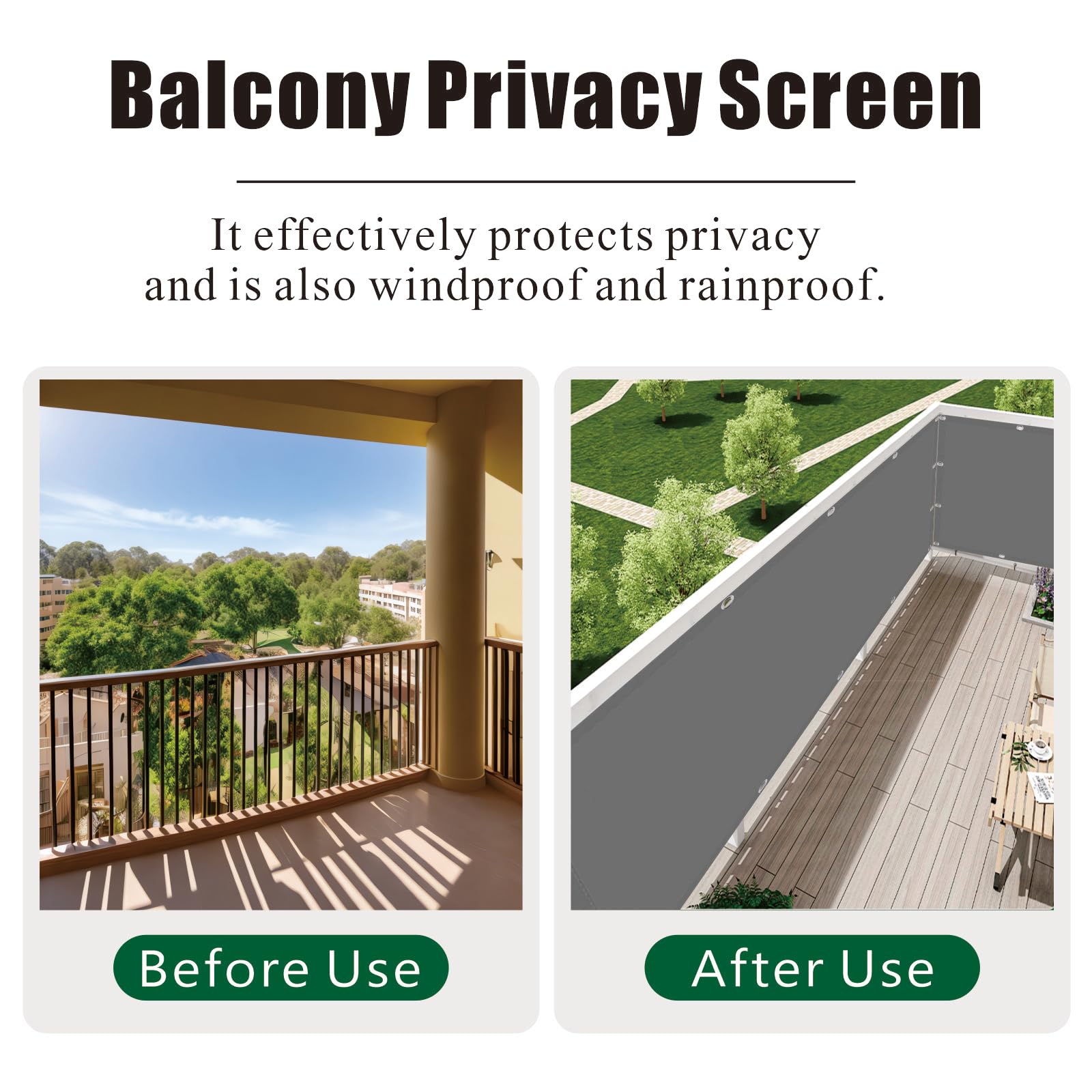 Osłona Na Balkon 85 x 480 cm Ocrona Uv, Ochrona Przed Wiatrem, Wodoodporny, Osłona Na Ogrodzenie I Balkon – Siatka Wiatrochronna Opaski Zaciskowe W Zestawie Na Balustradę, Jasny szary