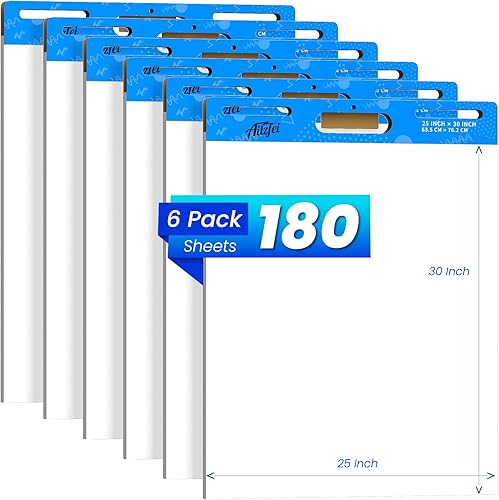 Sticky Easel Pad 25 x 30 inches Flip Chart Paper for Teachers, Large Self Stick Easel Paper 30 SheetsPad, 6 Pad