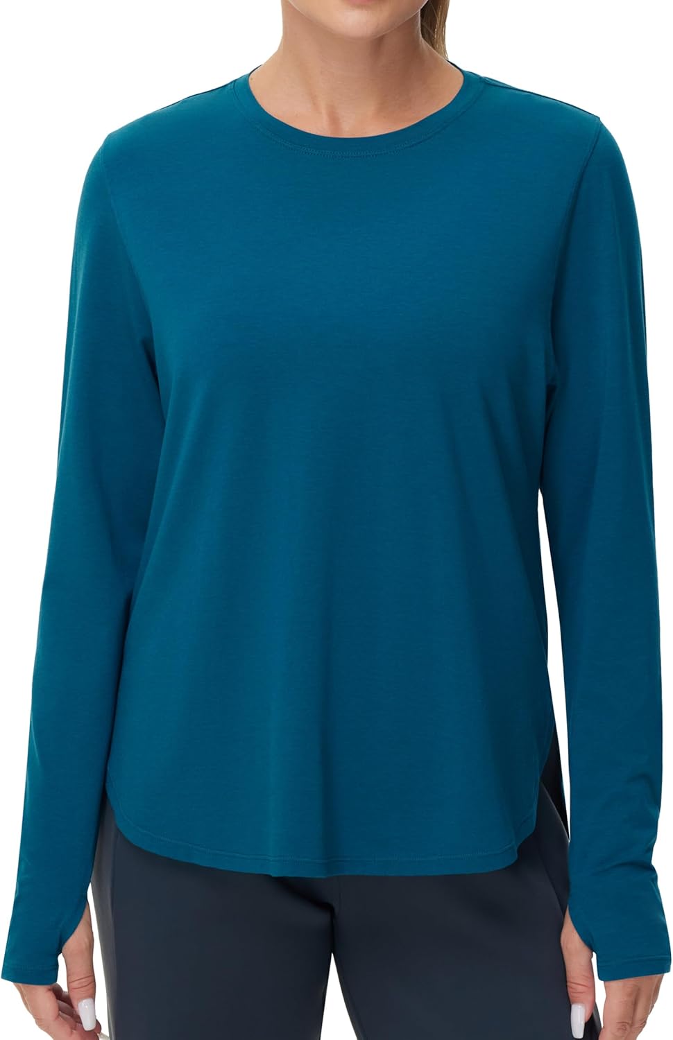 THE GYM PEOPLE Women's Long Sleeve Workout Shirts Lightweight Cotton Running Yoga Tops with Thumb Hole - Image 2