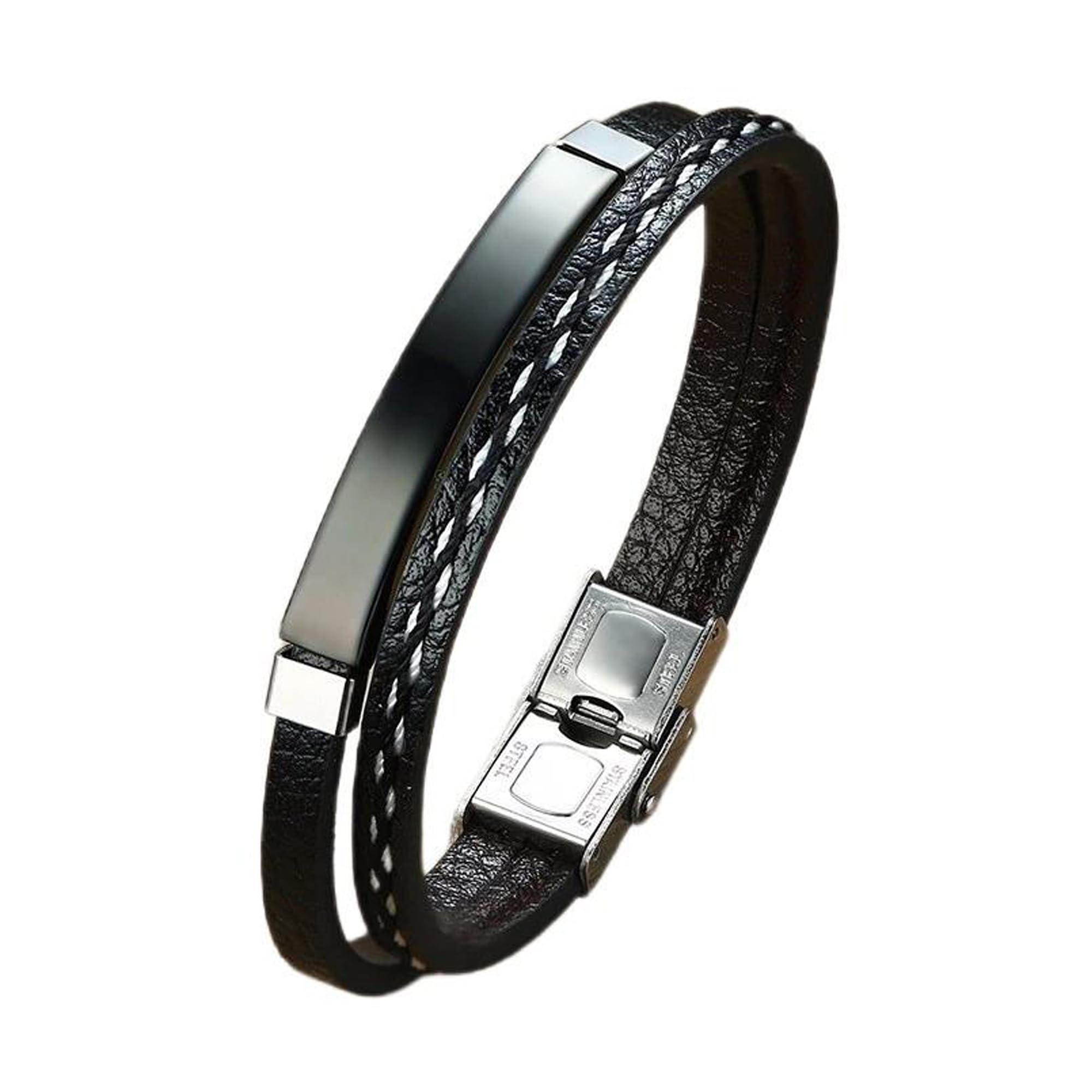 Fashion Frill Leather Bracelet For Men Stainless Steel Multi-Layer Braided Leather Gold Bracelets For Men Boys Love Gifts Mens Jewellery (Black) (B0CQ565FDM) Amazon Price History, Amazon Price Tracker
