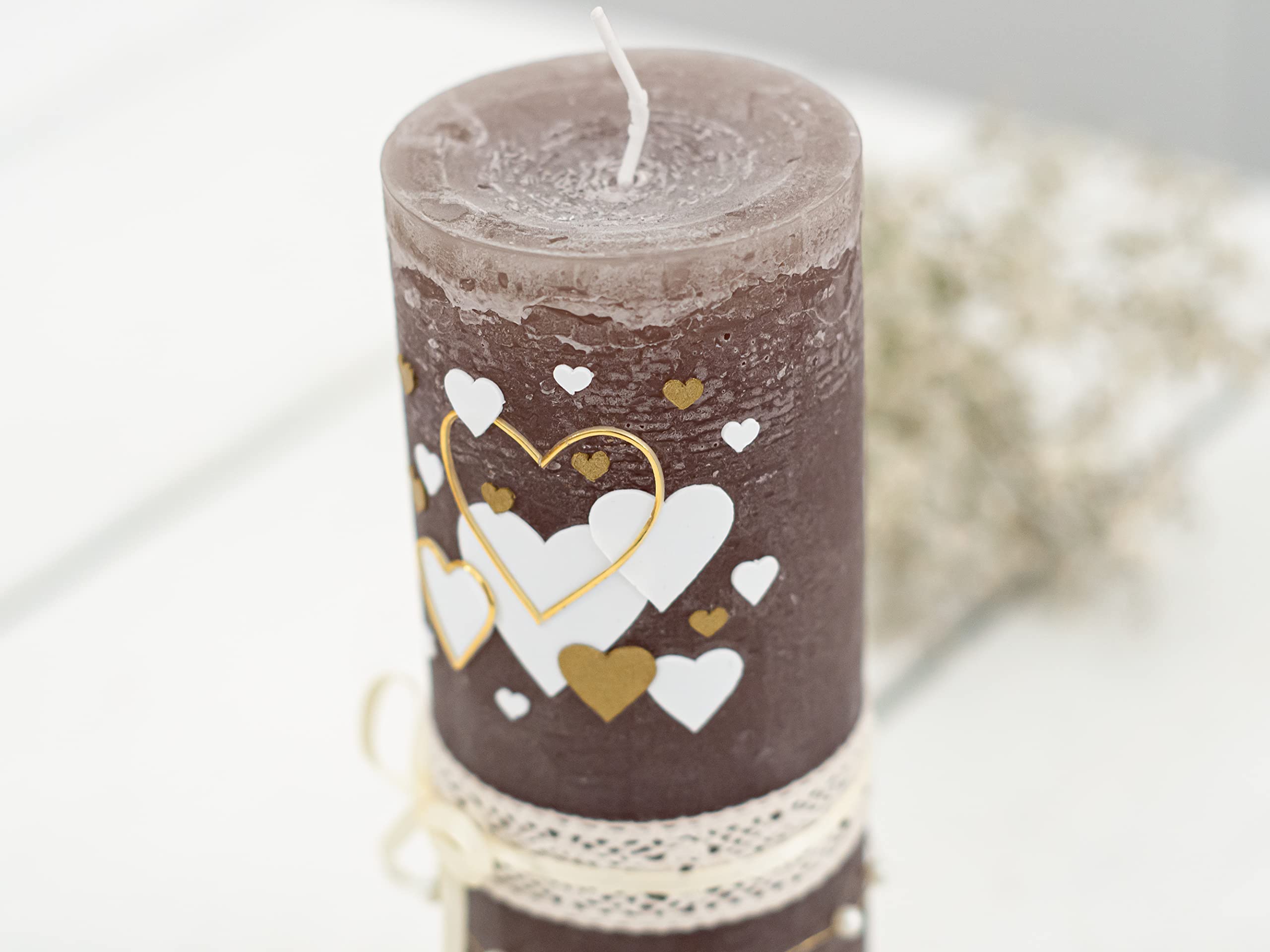Hochzeitskerze Rustik Mallow Traukerze mit Namen und Datum, individuell, persönlich u. handgemacht 17217