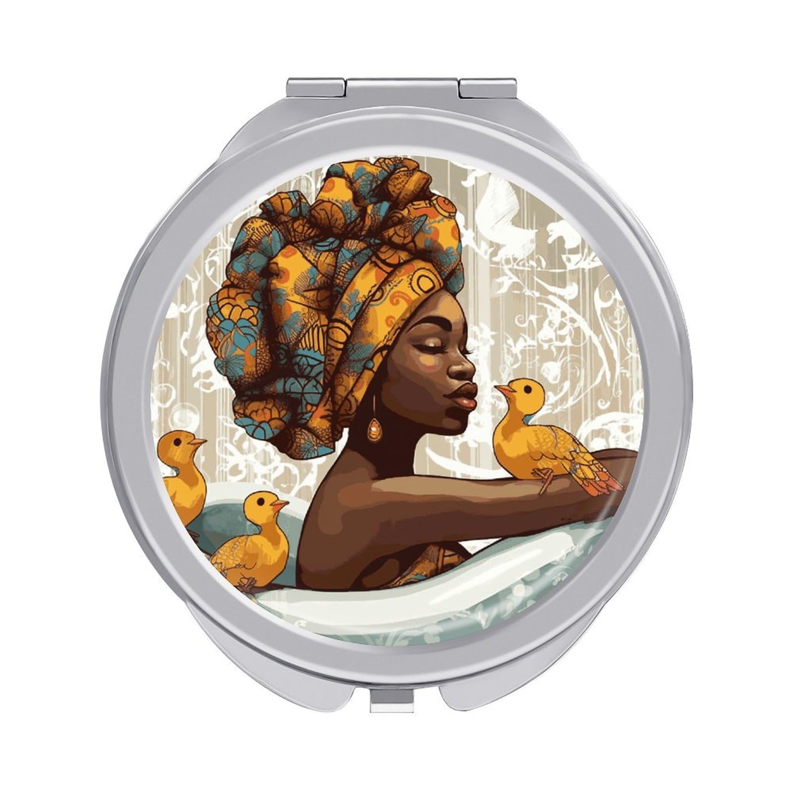 VstaDank African Girl Compact Mirror for Purses Round Fashion Travel Makeup Mirror 2X /1x Magnifying Double Sides Mini Mirrors Portable Pocket Mirrors for Handbag Purse Women Gift