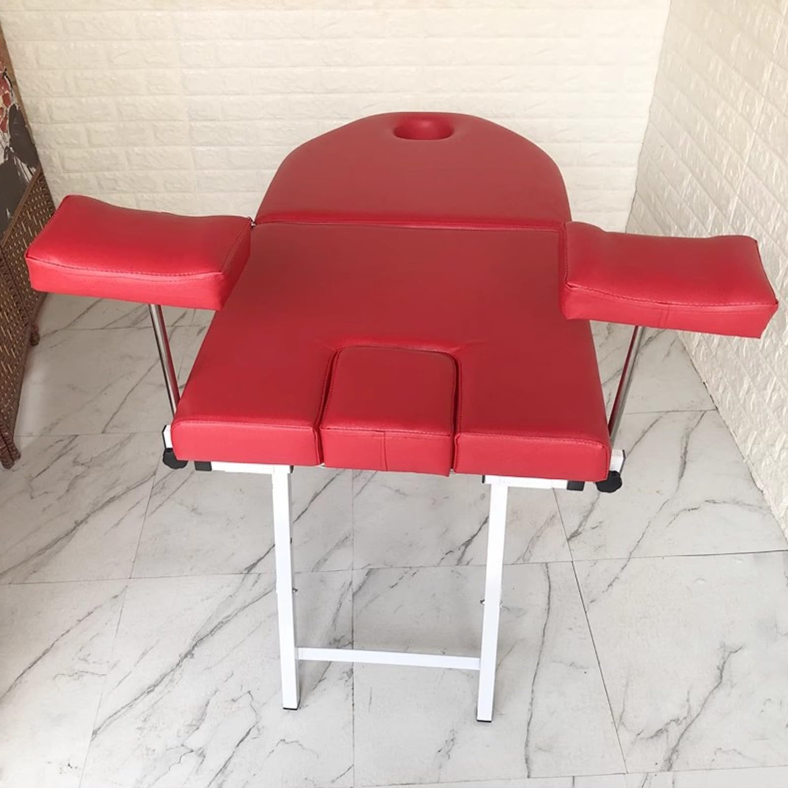 Klappbare Massageliege mit ergonomischer Kopfstütze, Tragbarer Klapp-Gynäkologie Operationsbett,Liefertisch Medizinischer privater Pflegestuhl red,125 * 65 * 70cm