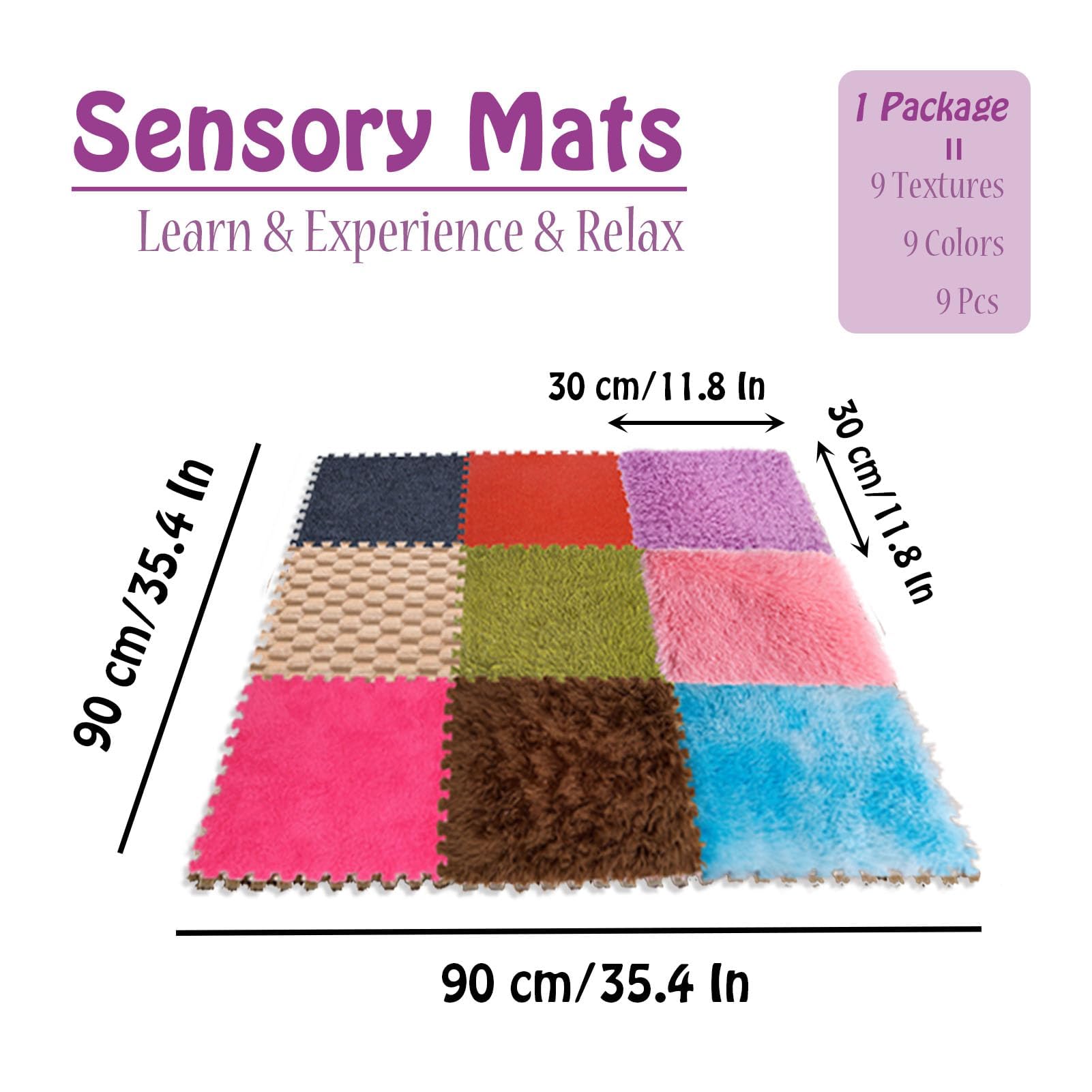 Alfombra Sensorial Bebe Entrelazada - 9 Texturas | Baldosas Sensoriales Antideslizantes para Niños Autistas | Tapete de Juego Táctil con Espuma Suave | Juguete Educativo Multisensorial (9 Piezas)