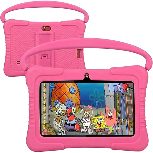 Kids Tablet, 7 inch Android Tablet for Kids 32GB Toddler Tablet with Bluetooth, WiFi, GMS, Parental Control, Dual Camera, Shockproof Case, Educational, Games (Pink)