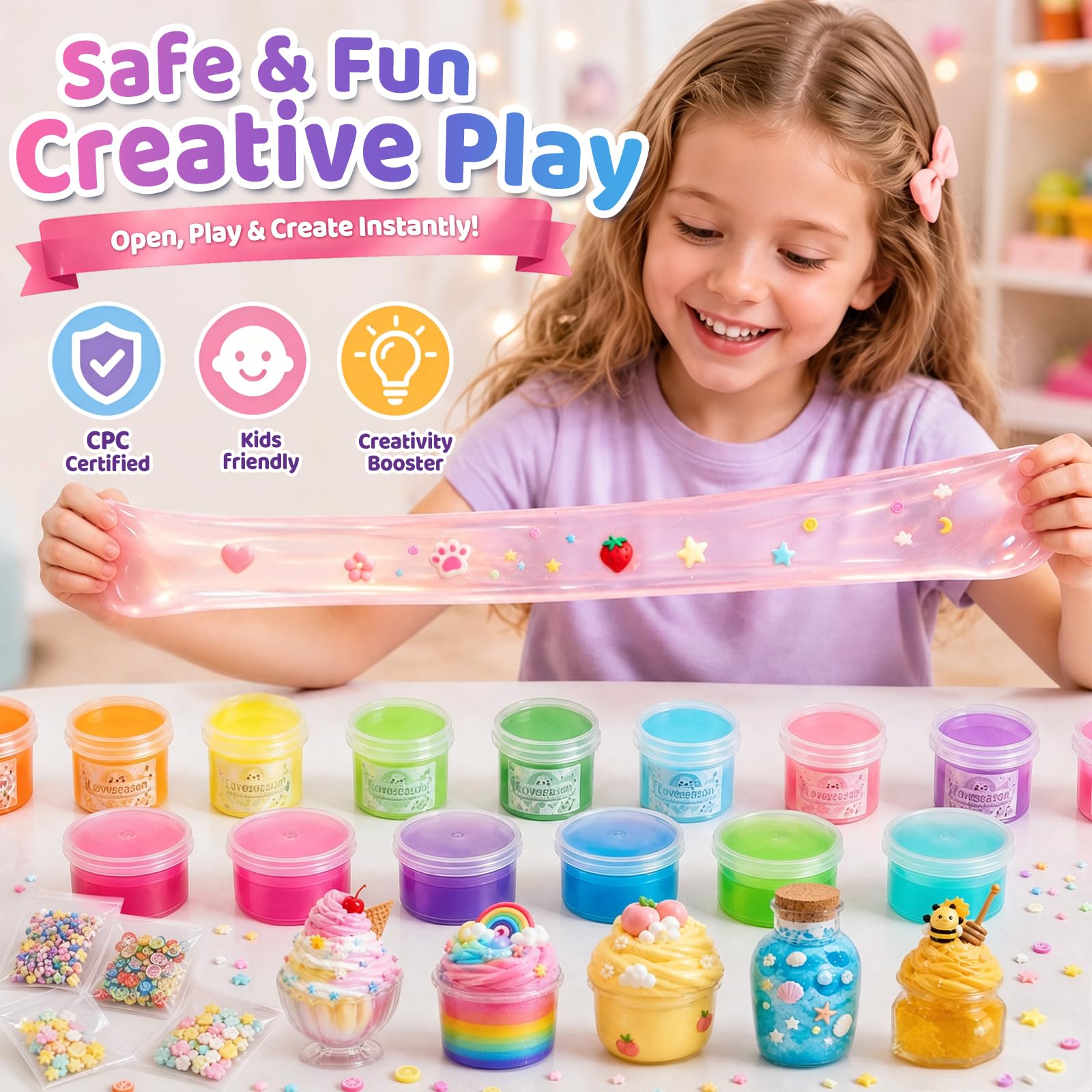 LovesTown 24 Pack Crystal & Cloud Butter Slime Kit, Squishy Party Favors