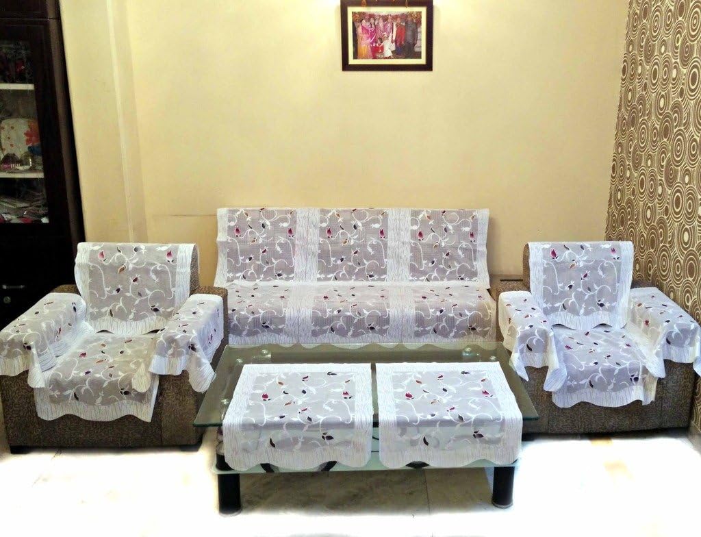 Rose Petal Polyester NET Sofa SLIPCOVER Set with 6 ARMS Cover
