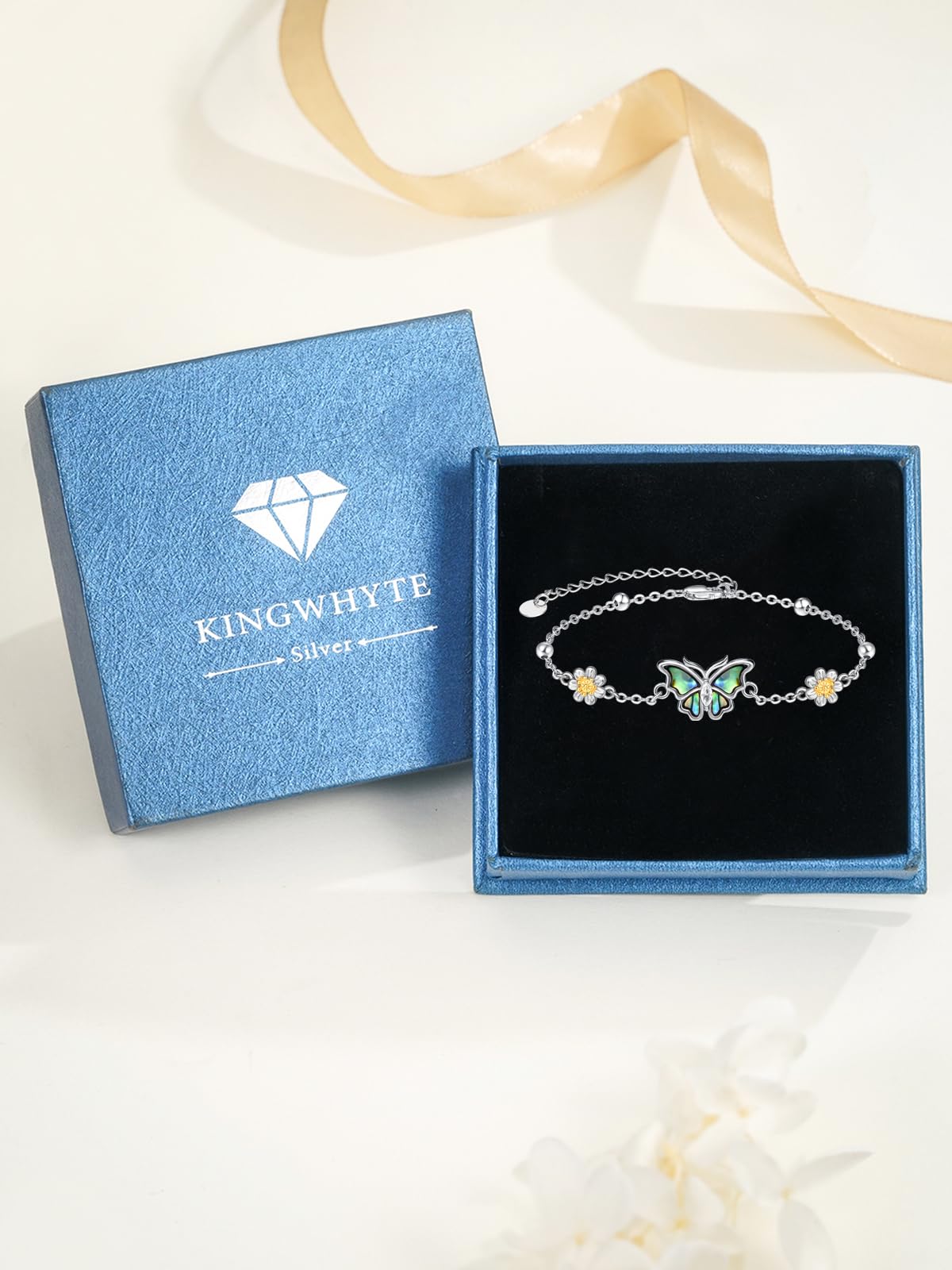 KINGWHYTE Pulsera ajustable de plata de ley 925 con diseño de rana, panda, erizo, abeja, mariposa, libélula, regalo para mujer, 7 inches + 2 inches, Plata de ley