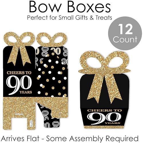 Miniatura 5 de Big Dot of Happiness Juego de 12 cajas de regalo cuadradas para cumpleaños de 90 años para adultos, color dorado