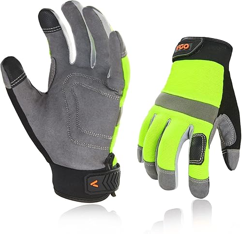 Vgo... 2 pares de guantes de trabajo de seguridad, guantes mecánicos ligeros (talla XL, verde, SL7584)