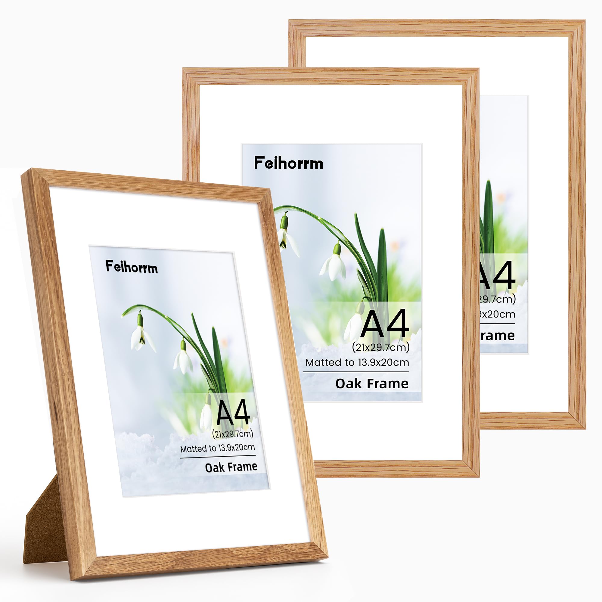 A4 Frame, Solid Oak Wood Wood A4 (21x 30 cm) Certificates Documents Frames, 3 pcs A4 Picture Frame with Mount for A5 Prints