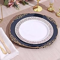 Vista 19 de Efavormart 6 Pack de 13 Pulgadas Platos de Carga Redondos Claros con Borde Tallado en Hojas Barrocas de Plata para Decoración de Mesa, Evento