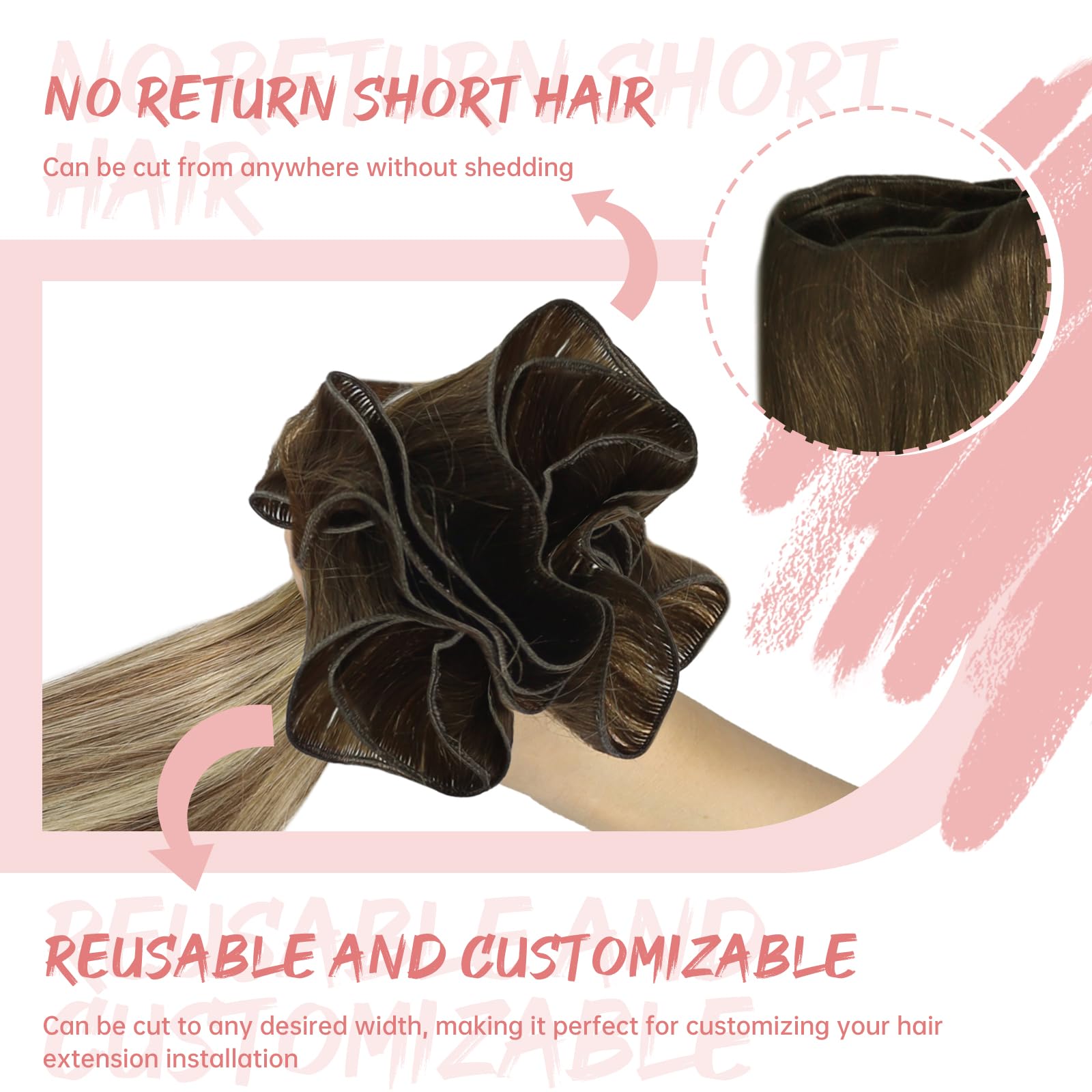 Fshine Weft Hair Extensions Human Hair Dark Brown to Ash Brown Highlight Medium Blonde Weft Hair Extensions Sew in 22 Inch Straight Human Hair Extensions 60g - Image 3