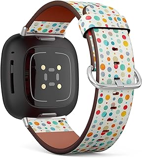 CJBROES Replacement Leather Watch Band, Compatible with Fitbit Versa 3 and Fitbit Sense of Wristband Bracelet Accessory - Colored Circle