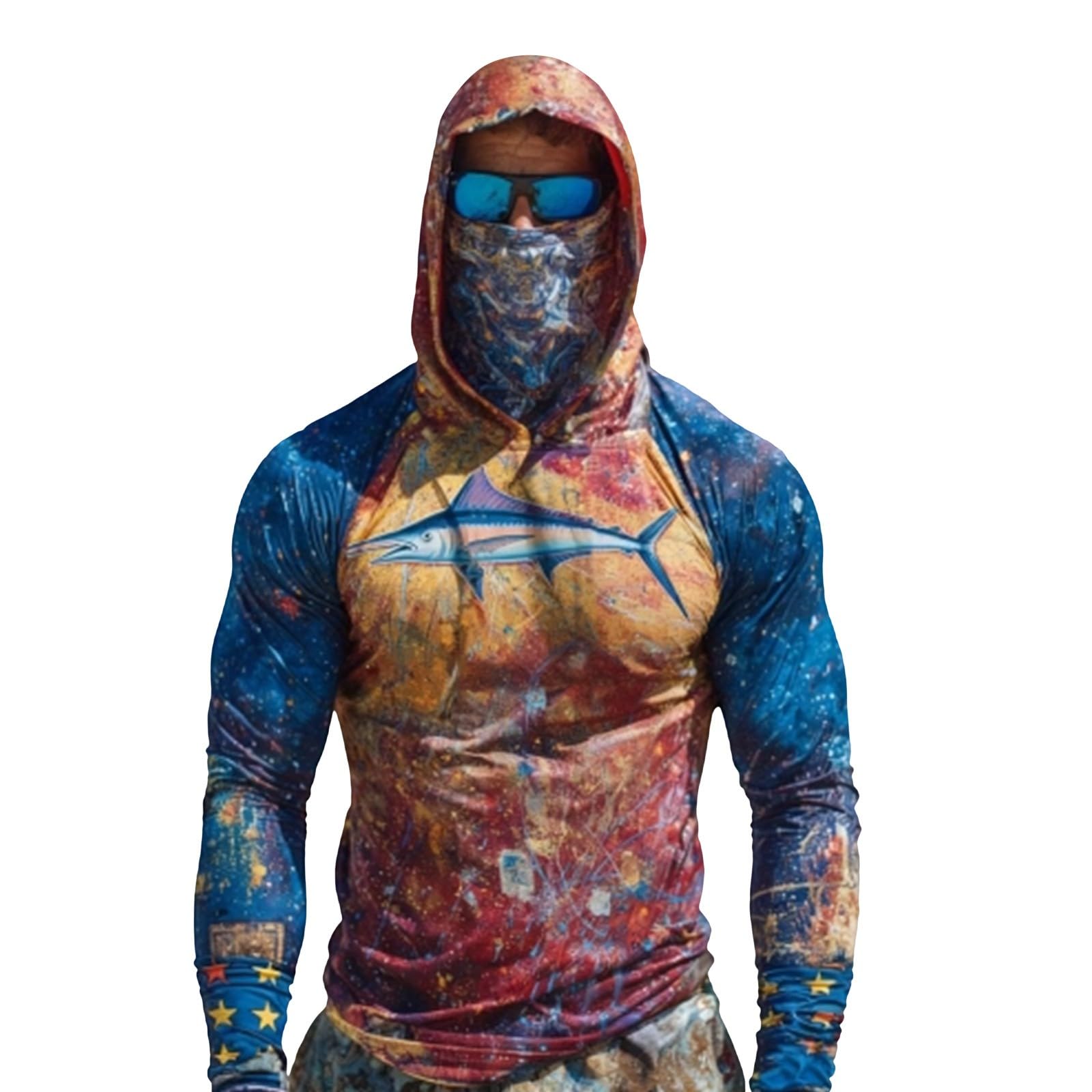 Sudadera Sin Mangas Hombre Men's Hooded 50+ Sun with Athletic Fishing Shirts USA Flag Rash Guards T Long Sleeve Perro (Blue, XXXL) Top Deportivo Ropa Gimnasio De Gym Softshell Verano
