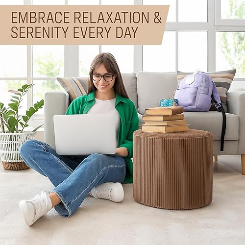 Miniatura 3 de Puf redondo otomano y reposapiés, pufs de pana suave con relleno de esponja, cómodos rellenos de esponja para sofá, escritorio, descansar tus pies,