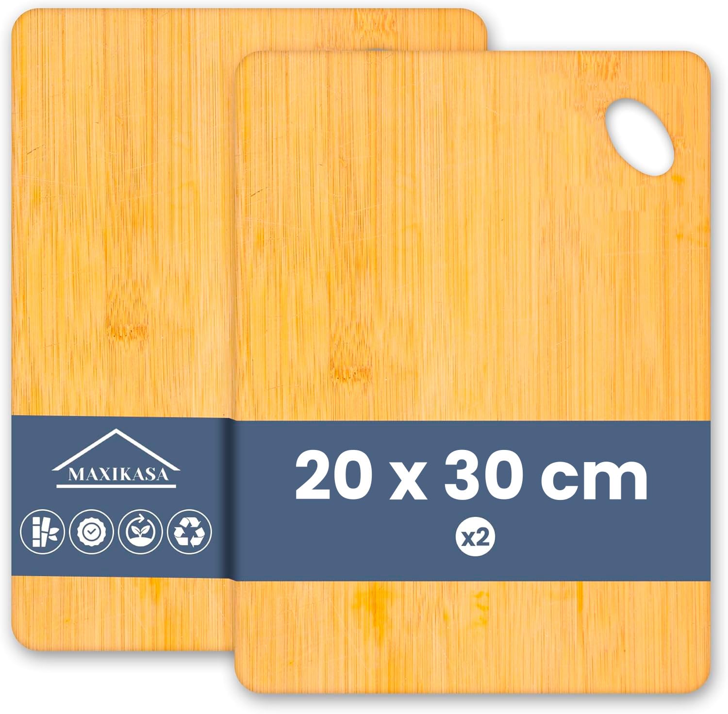 Tabla Cortar de Bambú | Pack de 2 uds Medianas x2-30x20cm) | Tabla de Alta Resistencia y Durabilidad | Apto para Cortar, Picar y Servir | Utensilios de Cocina.
