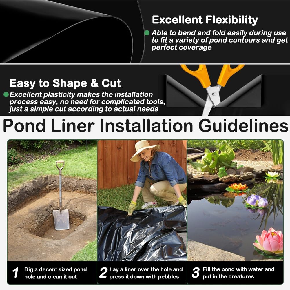 SOYDAN Lámina para Estanque Lona Estanque de HDPE de 20 Mil de Pulgada de Espesor, Fácil Corte y Flexibilidad Pond Liner para Estanques al Aire Libre, Peces o Koi, Fuentes(3.0x4.0m(10x13FT))