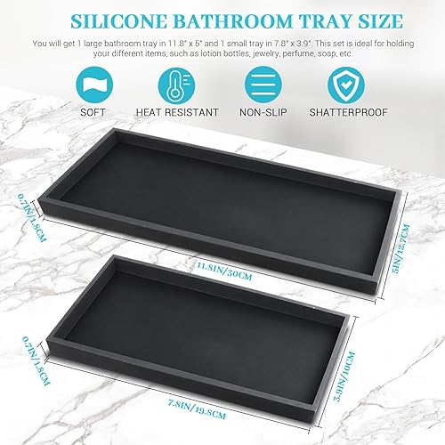Miniatura 2 de Paquete de 2 bandejas de tocador de silicona, bandejas de baño grandes y pequeñas para mostrador, soporte para jabón de platos para fregadero de