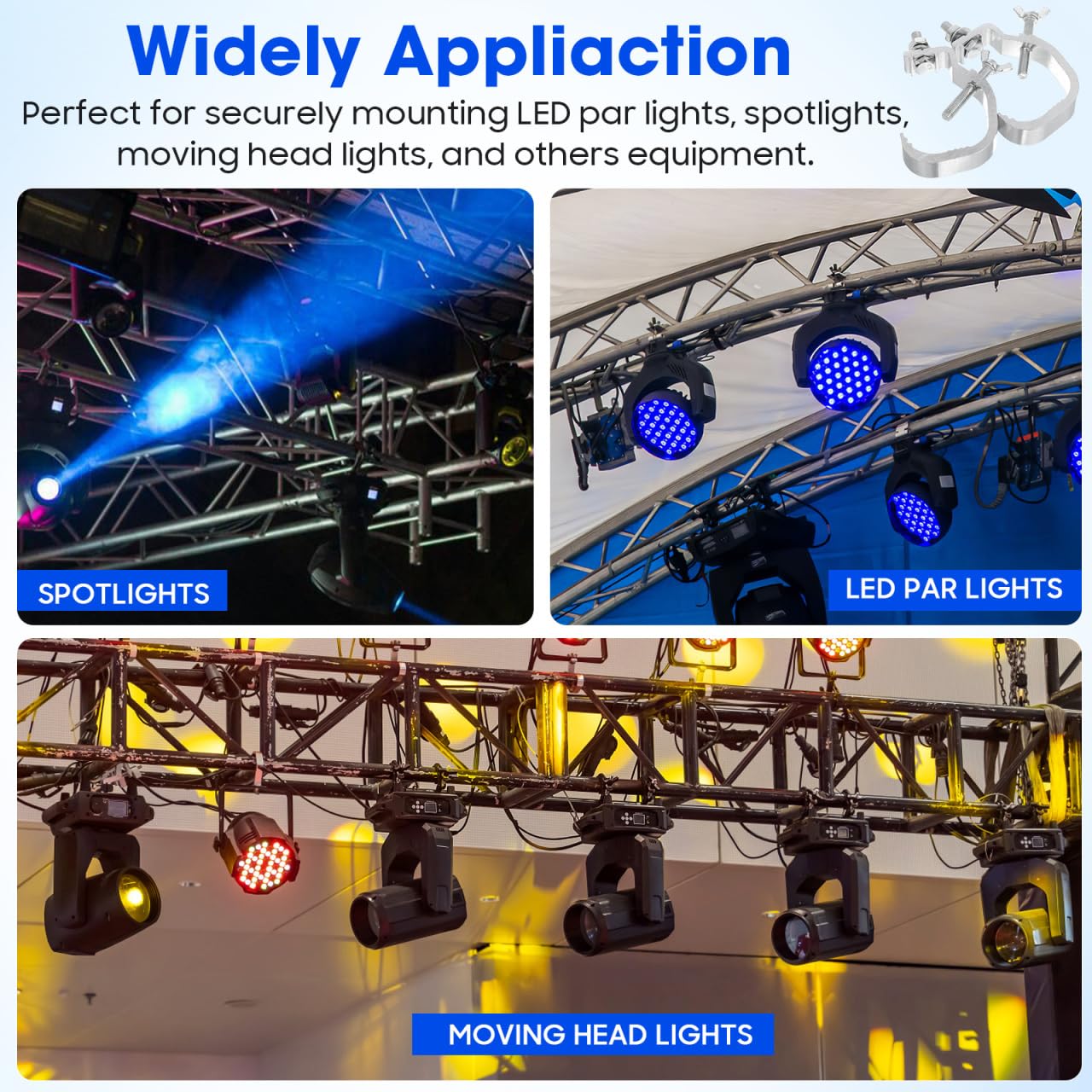 Crochets De Serrage En Aluminium Pour Éclairage De Scène 12X1X12Cm Pinces Réglables Pour Lumières De Scène Stables Et Sécurisées Accessoires Sono Dj Pour Installation Facile