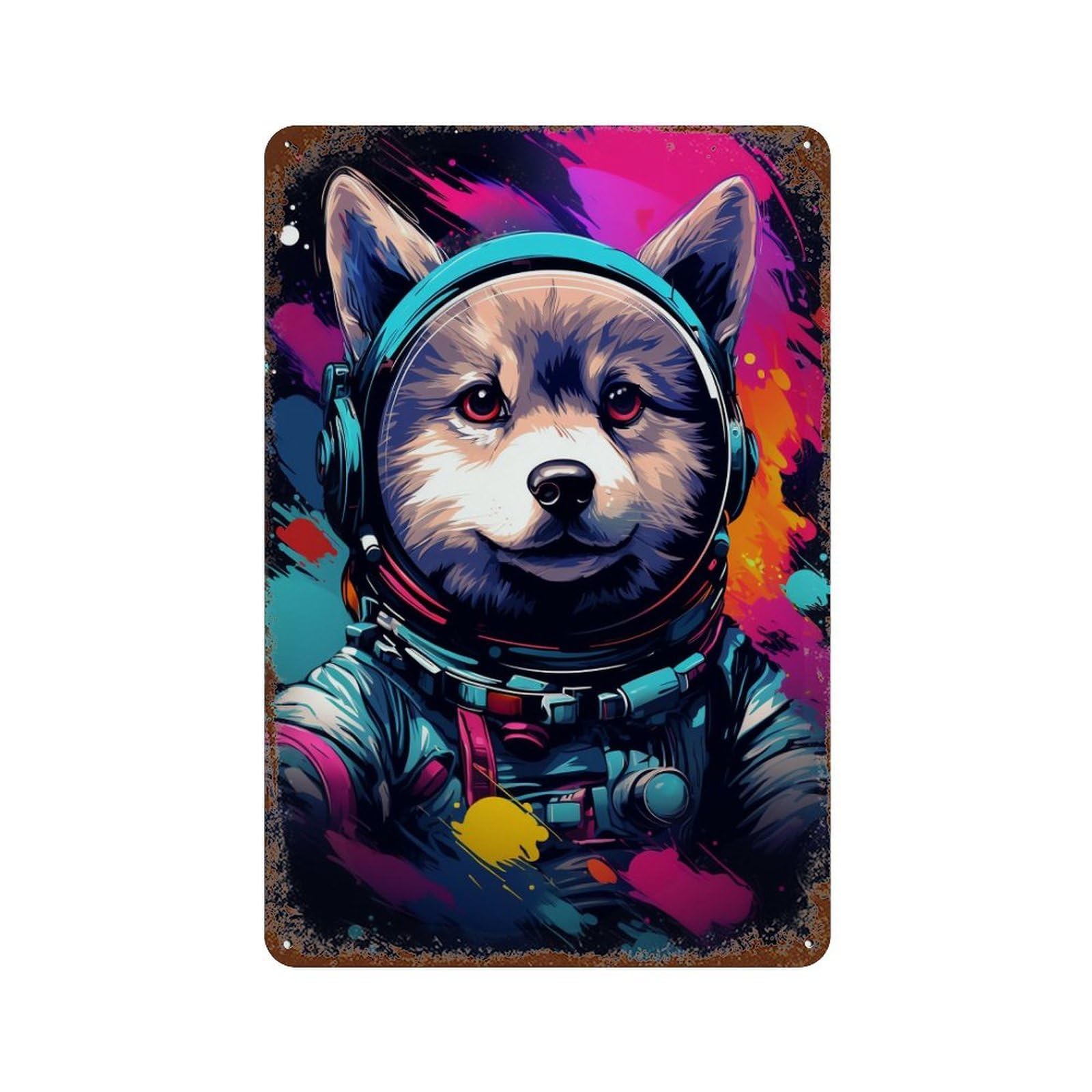 Space Dog Explorer-21 Aged Metal Wall Plaque 11.8"x7.9", for Garage, Bar And Workshop Decor, Farmhouse Wall Decor