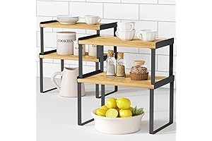 Expandable Stackable Bamboo Cabinet Shelves for Kitchen Pantry