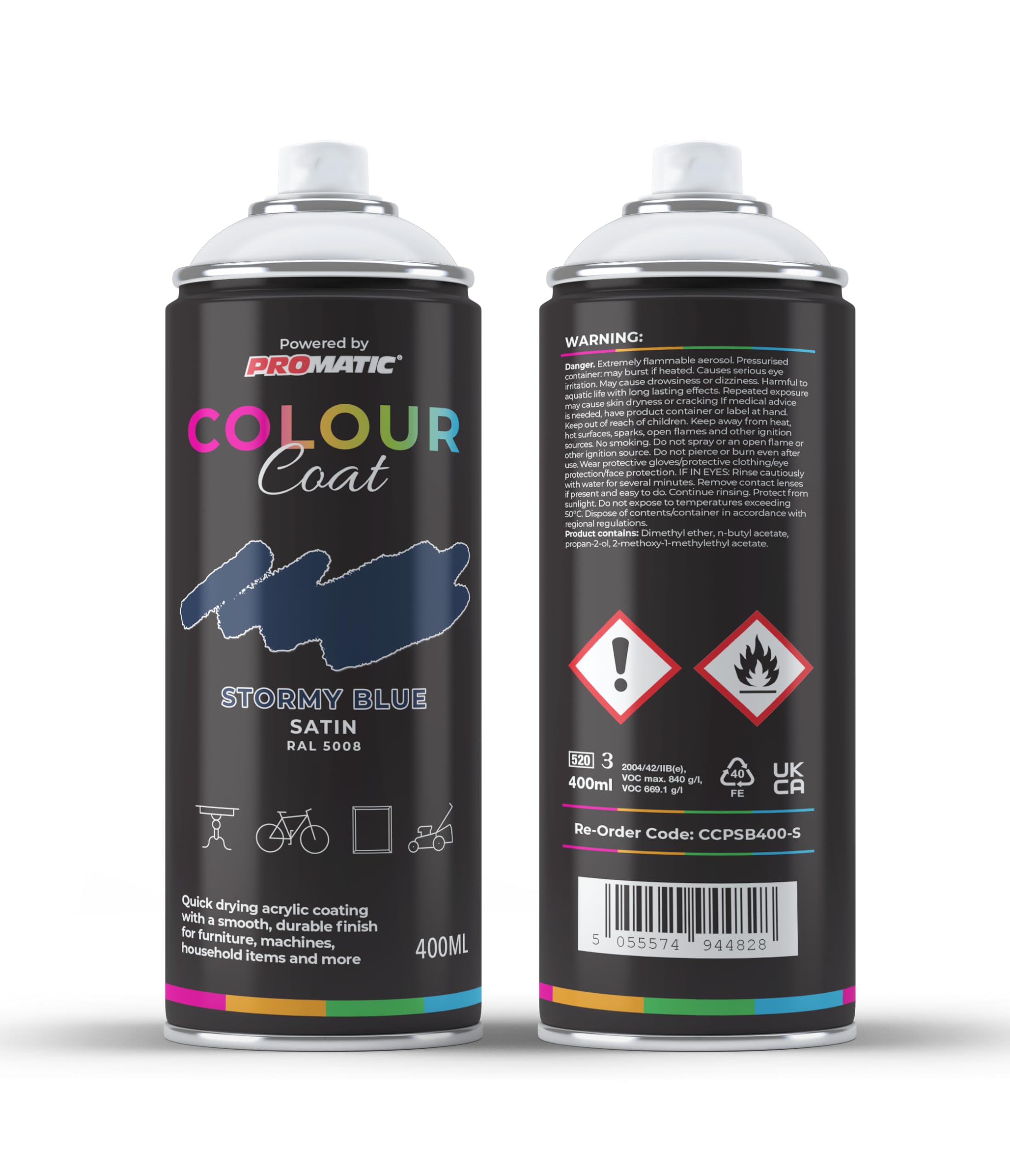 Colour Coat Pro-Matic Stormy Midnight Grey Blue Satin RAL 5008 Aerosol Spray Paint 400ml (1)