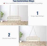 Vista 2 de Giantex Silla hamaca de 2 asientos, silla colgante de macramé con cojín, cuerdas de algodón colgantes, marco de metal, columpio