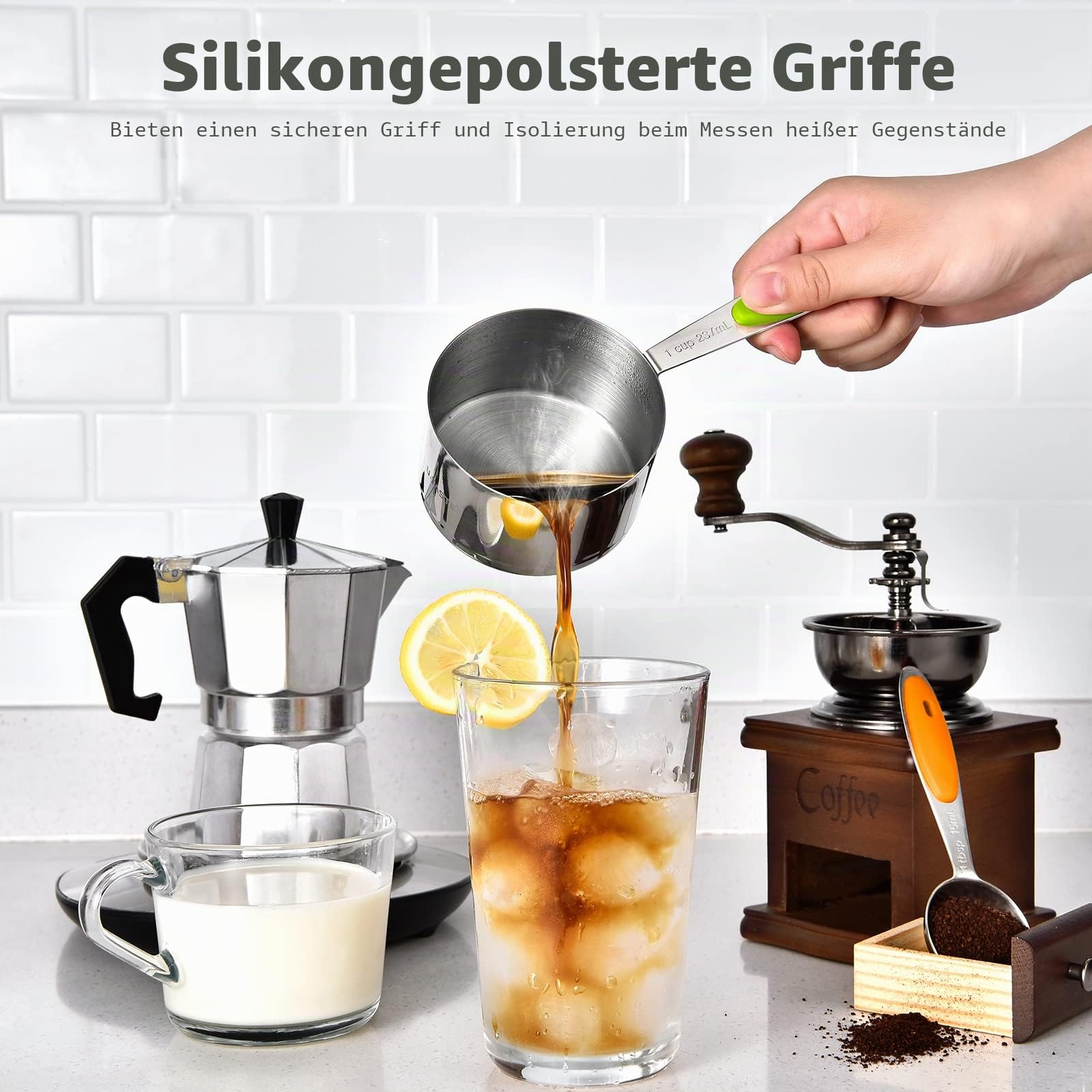 U-Taste 18/8 Edelstahl Messbecher und Messlöffel Set mit 12 Stück, Griff mit Verbesserter Dicke, Amerikanisch(Mehrfarbig)