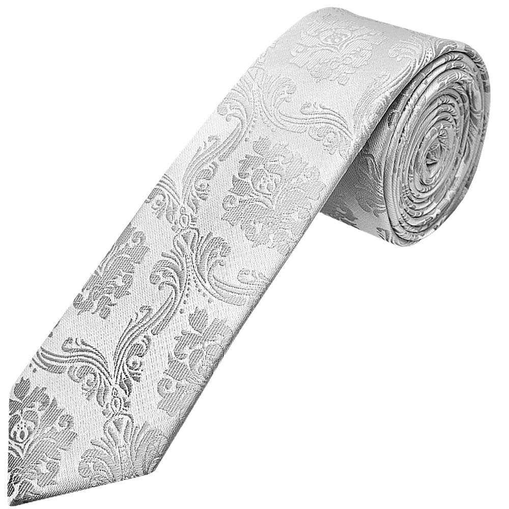 Ties R Us Boys Silver Paisley Skinny Tie