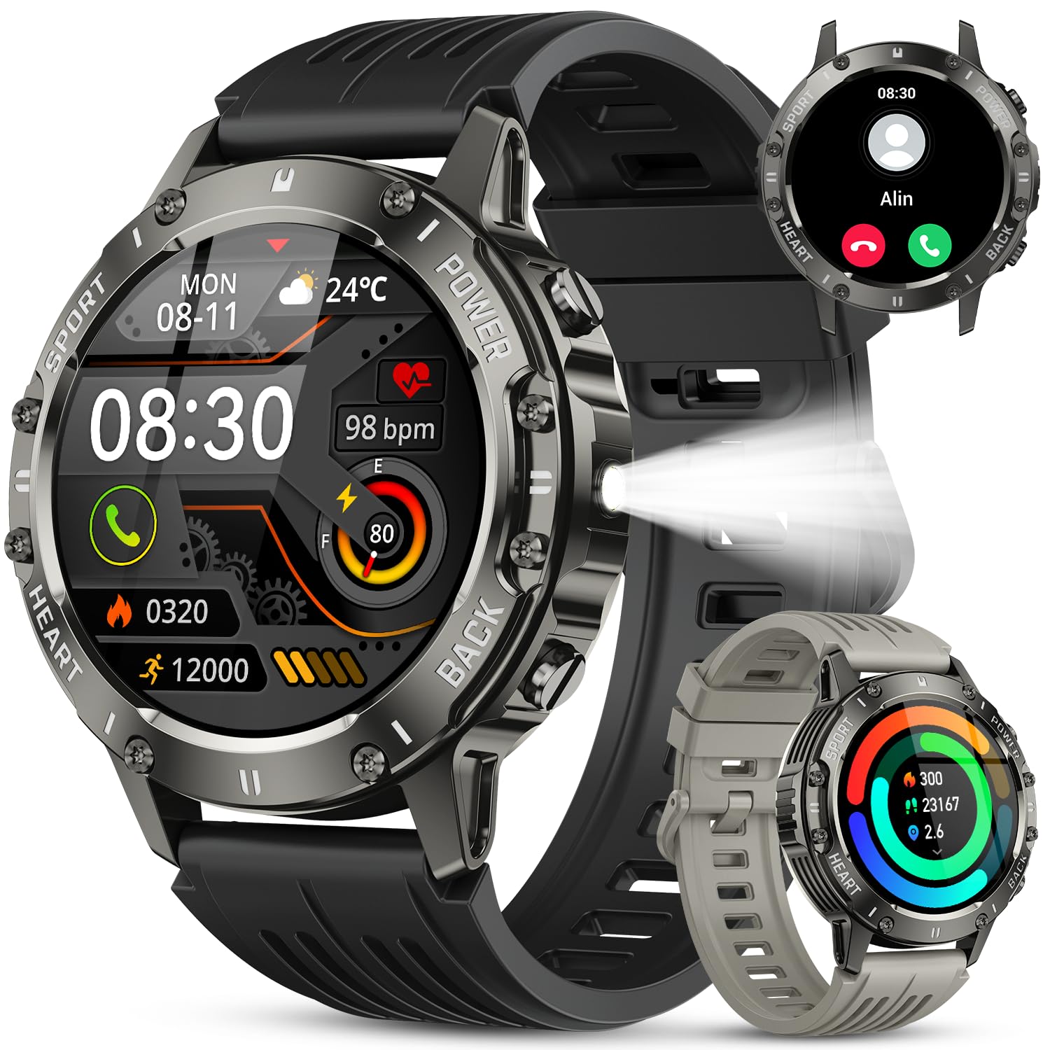 Smart Watch for Men Fitness Tracker: Bluetooth Waterproof Make Answer Call Digital Mens Watches Running Smartwatch for Android Phones iPhone Samsung Compatible Step Pedometer Sleep Heart Rate Monitor