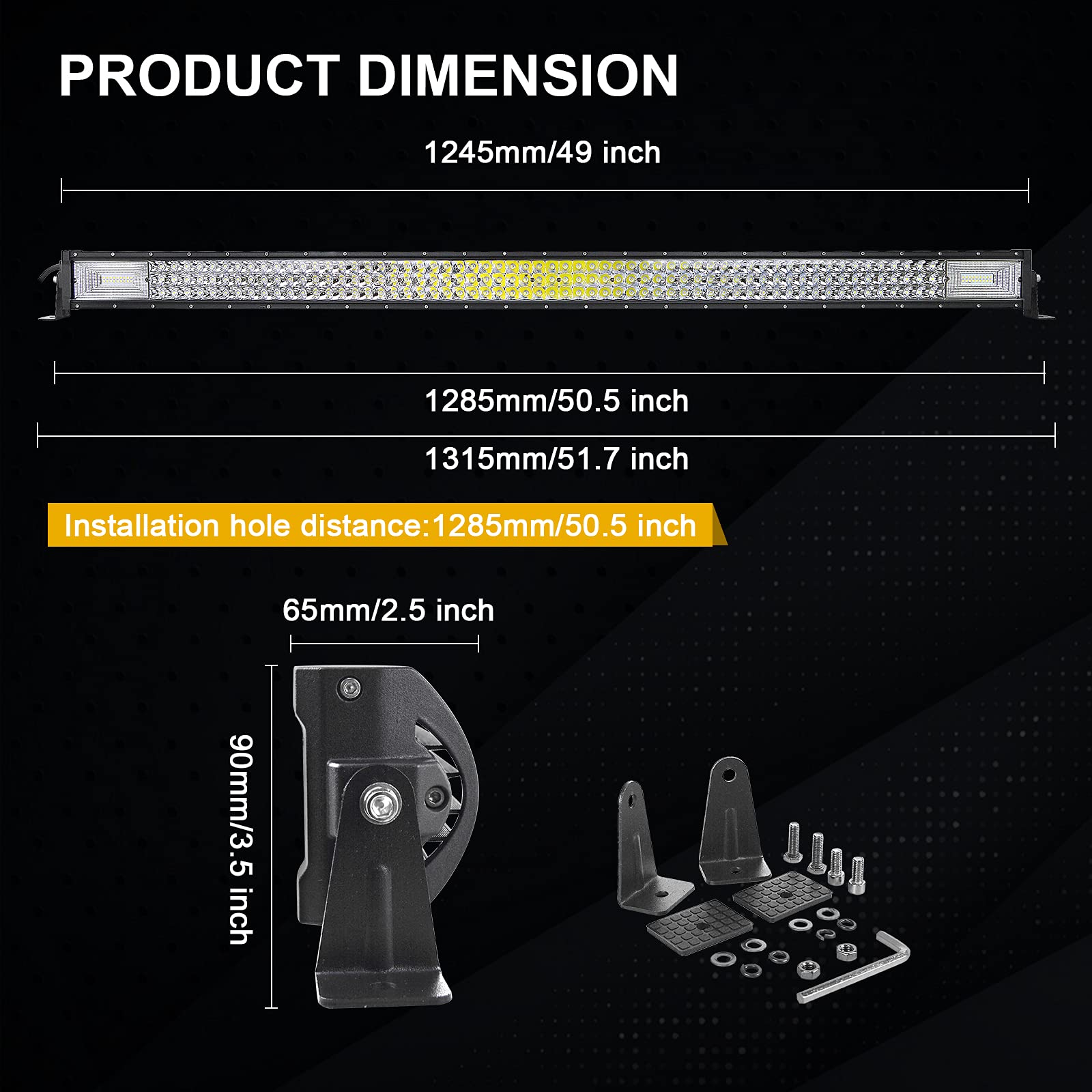 SKYWORLD 127 cm 648 W Slim listwa LED 4x4 z zestawem okablowania 12 V, dalekiego zasięgu listwa świetlna LED do samochodów terenowych traktorowych, pojazdów, 6000 K światła przeciwmgielne