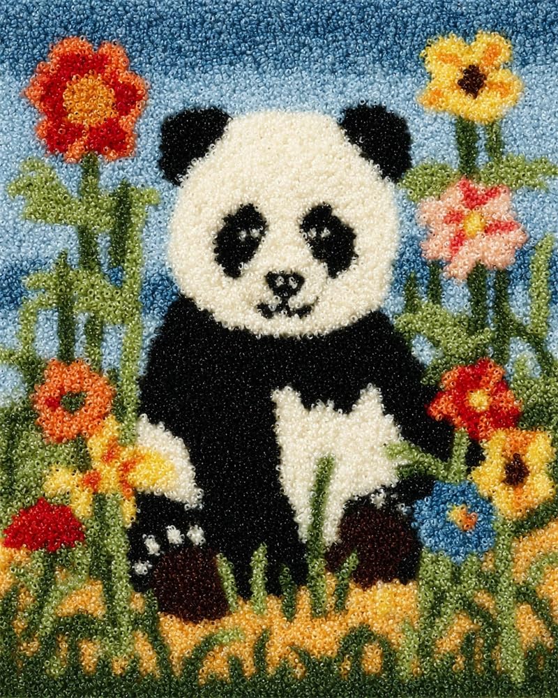 FWRTYCB Latch Hook Kits Rug Panda and Flowers