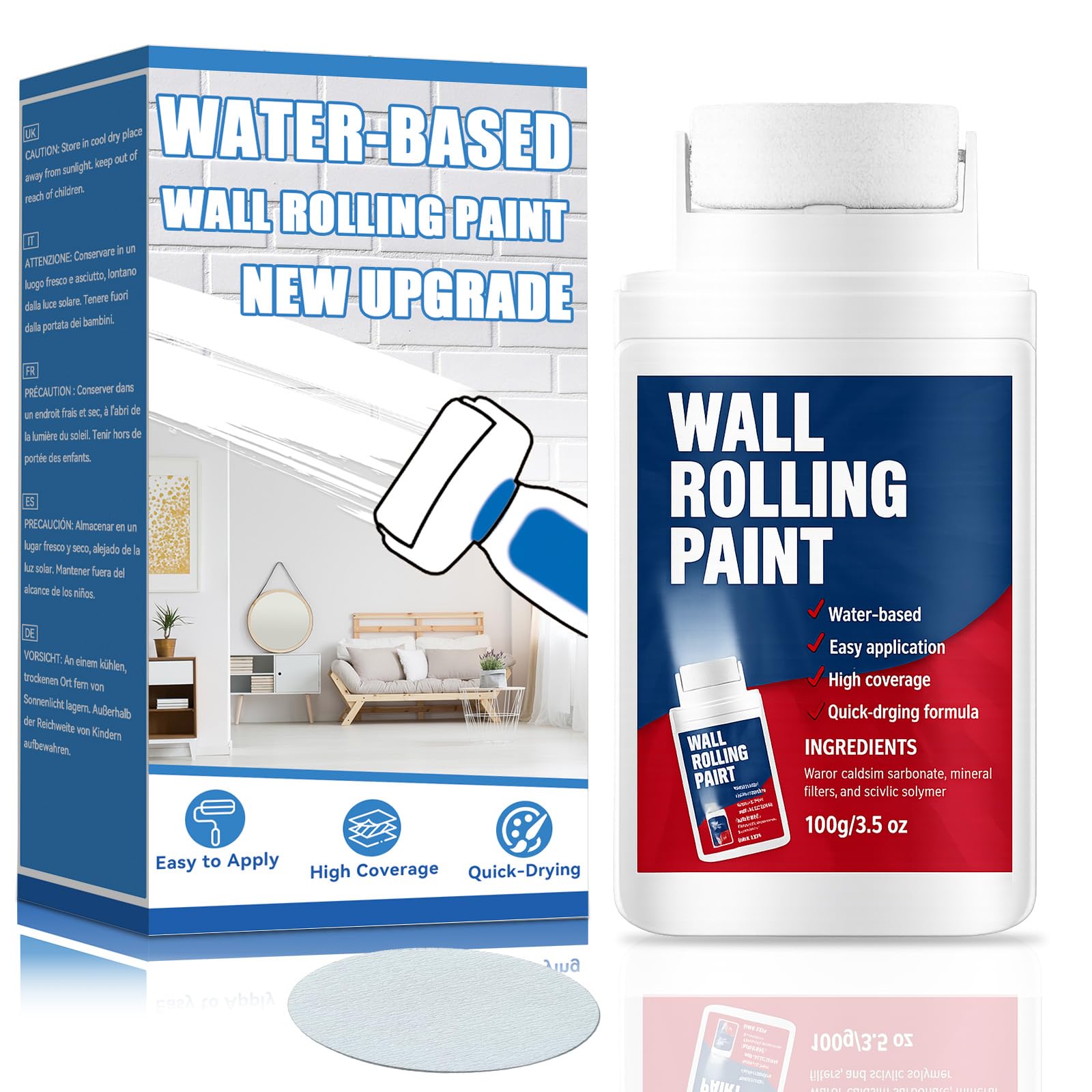 AAROVIBE White Paint for Wall 100g, Fast Drying Water-Based White Wall Paint Roller, Come with Roller Easy to Apply, Effectively Cover Graffiti, Stains and Yellowing on White Wall Surface