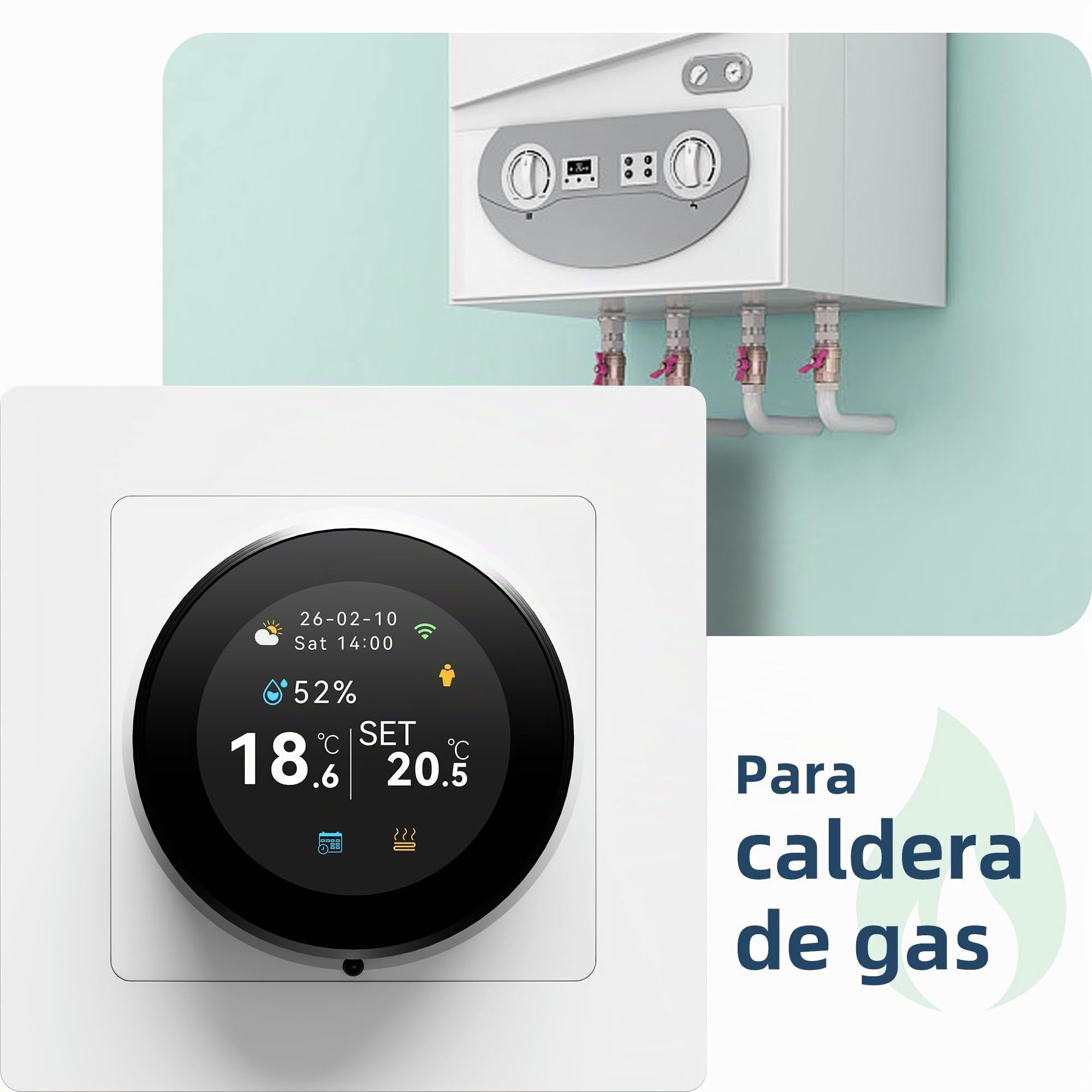 Termostato para calderas Beok con conexión Wi-Fi, programable por días, con control por voz compatible con Google Assistant y Alexa. Apto para calderas de agua o de gas con contactos secos, 100-240 V.