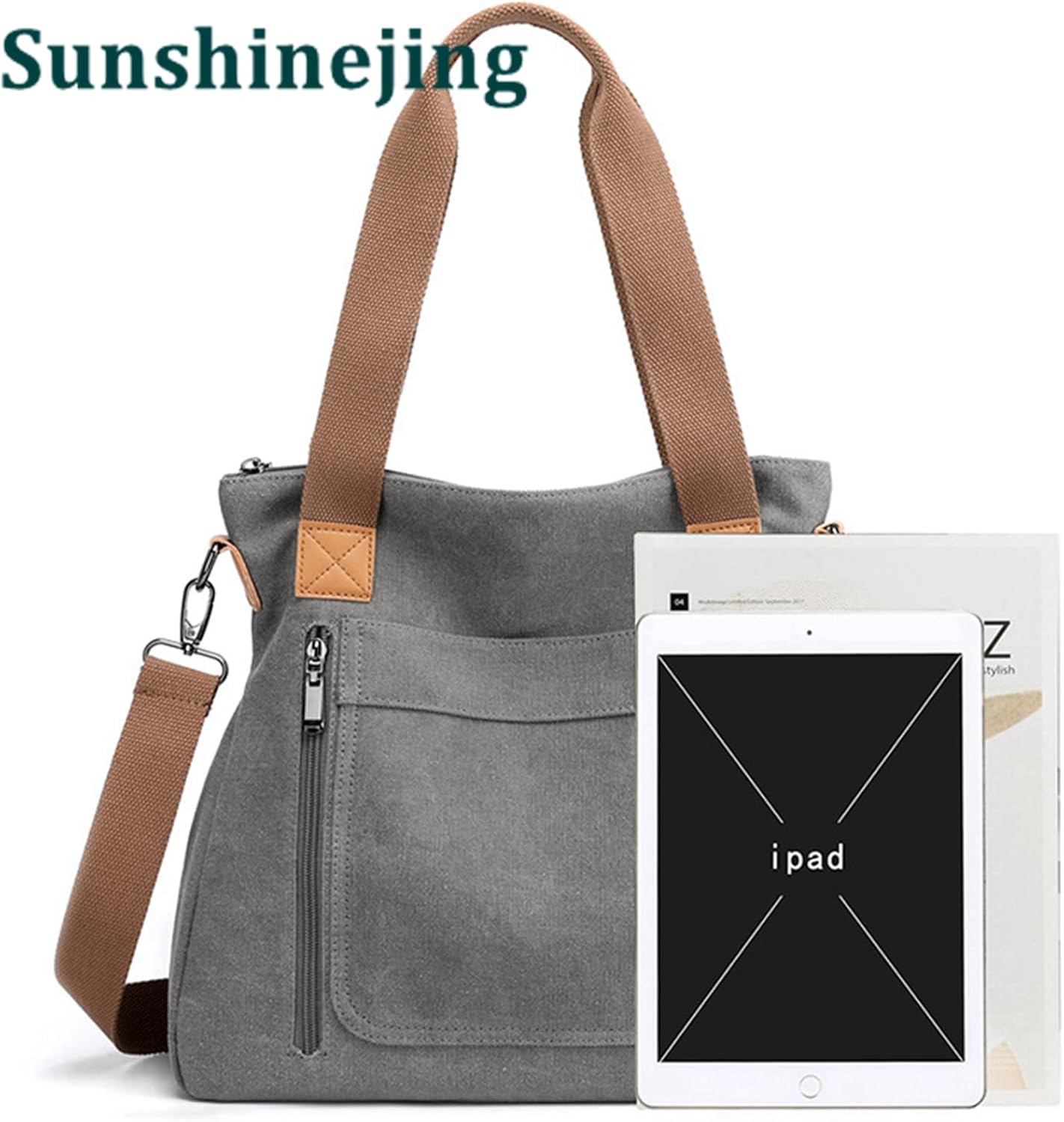 Sunshinejing Women's Canvas Tote Bag Work Shoulder Crossbody Bags Vintage Multi-pocket Handbags - Image 6